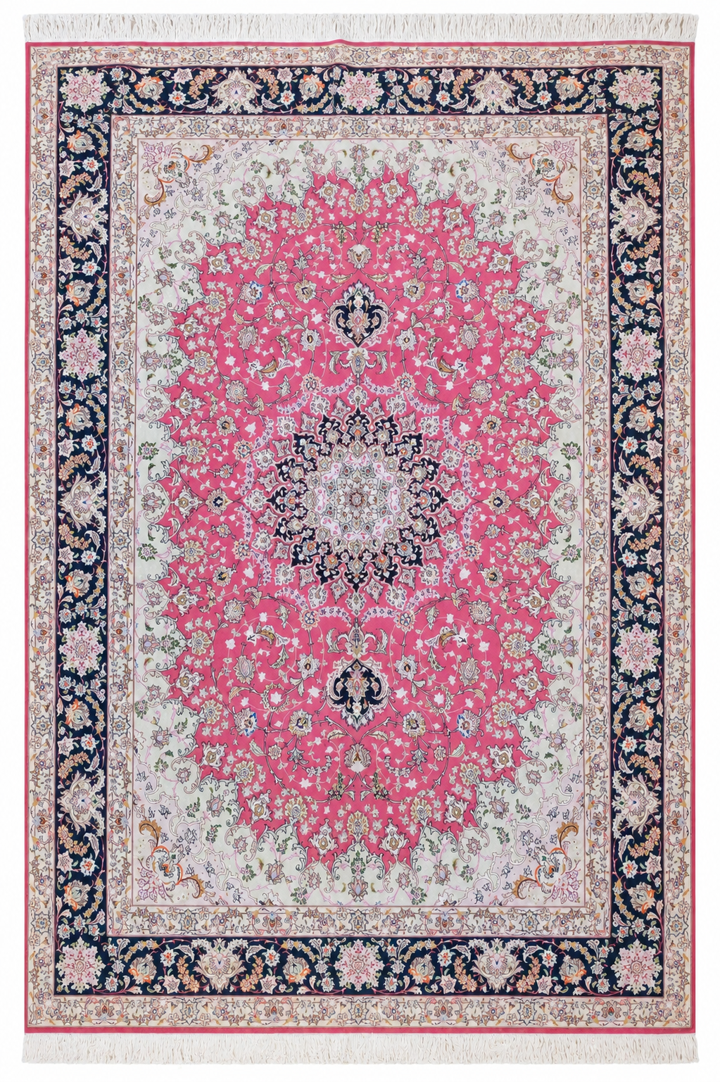 Tabriz Wool and Silk Pink/Blue Fine Hand Knotted 11 X 8 FT