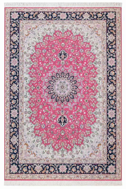 Tabriz Wool and Silk Pink/Blue Fine Hand Knotted 11 X 8 FT