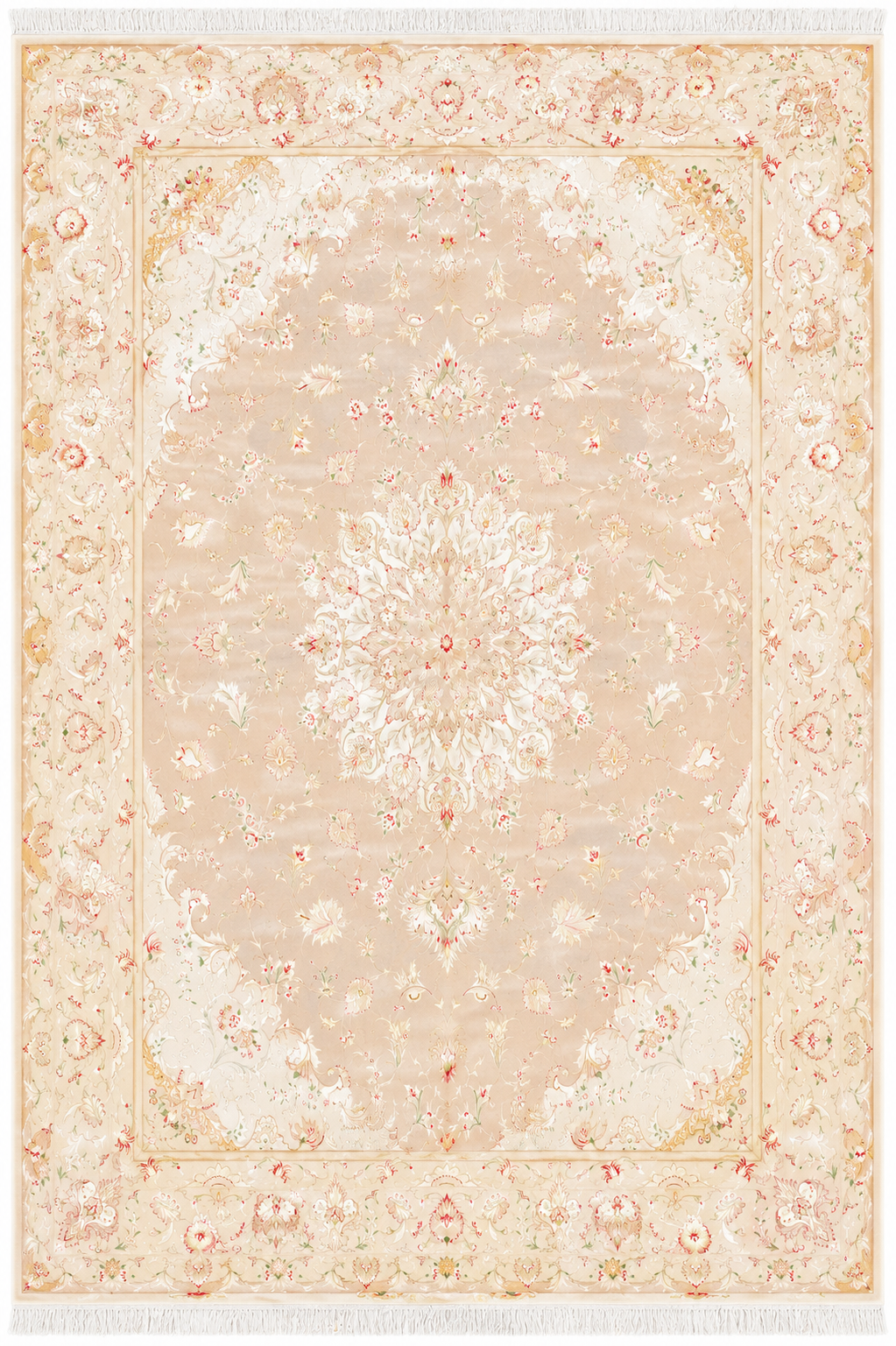Tabriz Wool and Silk Pink/Beige Fine Hand Knotted 10 X 8 FT