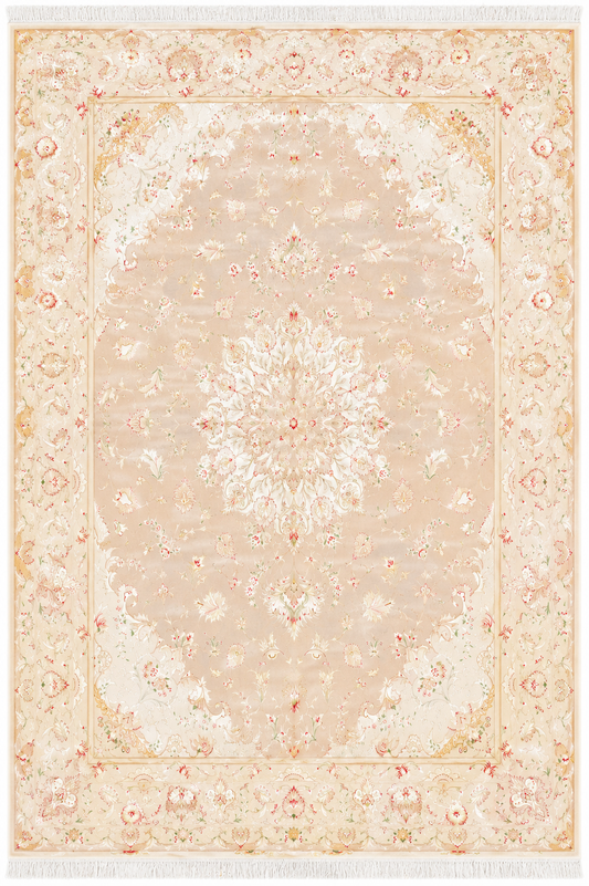 Tabriz Wool and Silk Pink/Beige Fine Hand Knotted 10 X 8 FT