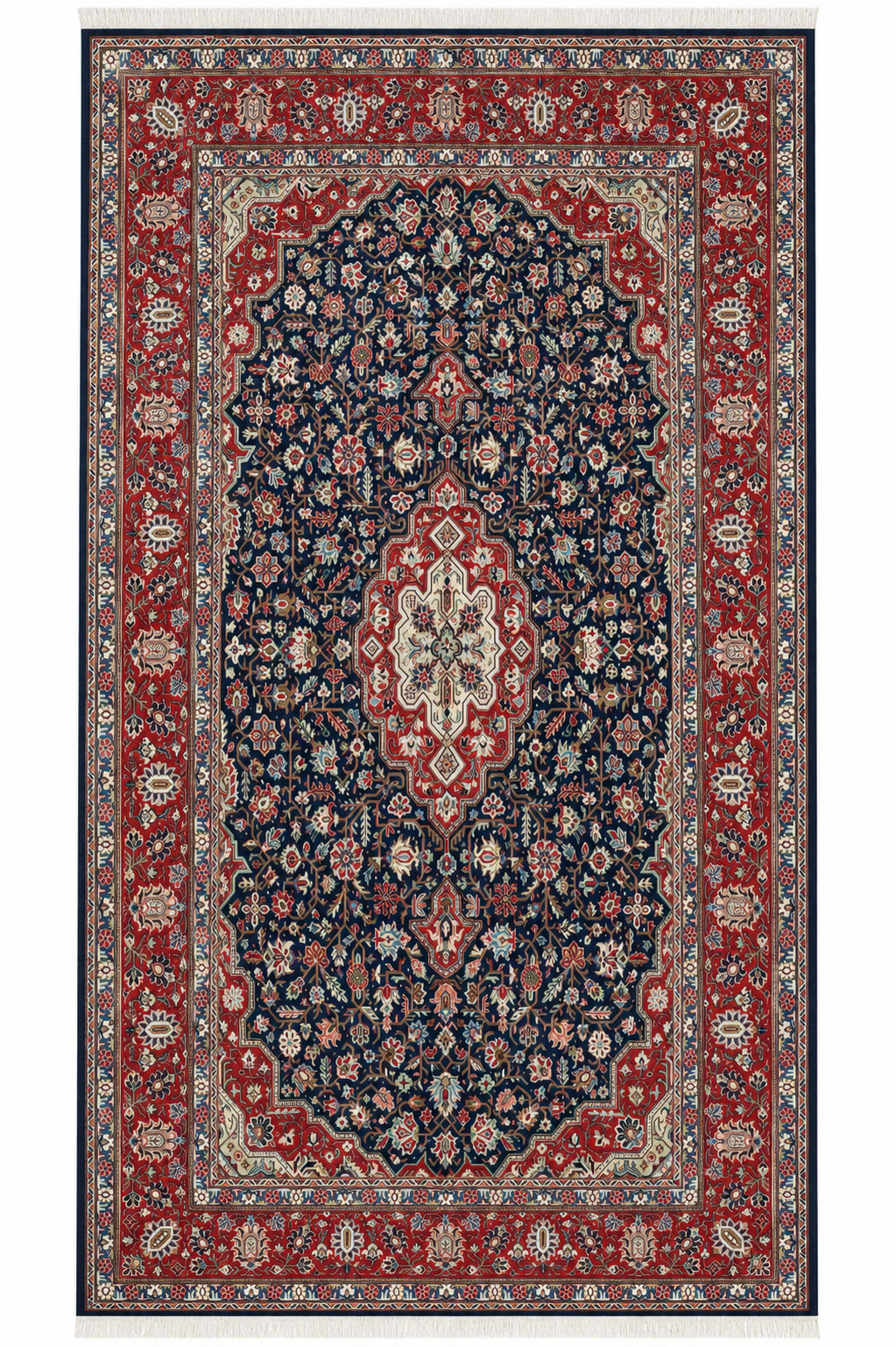 Mashad Herez Wool Black/Red Fine Hand Knotted