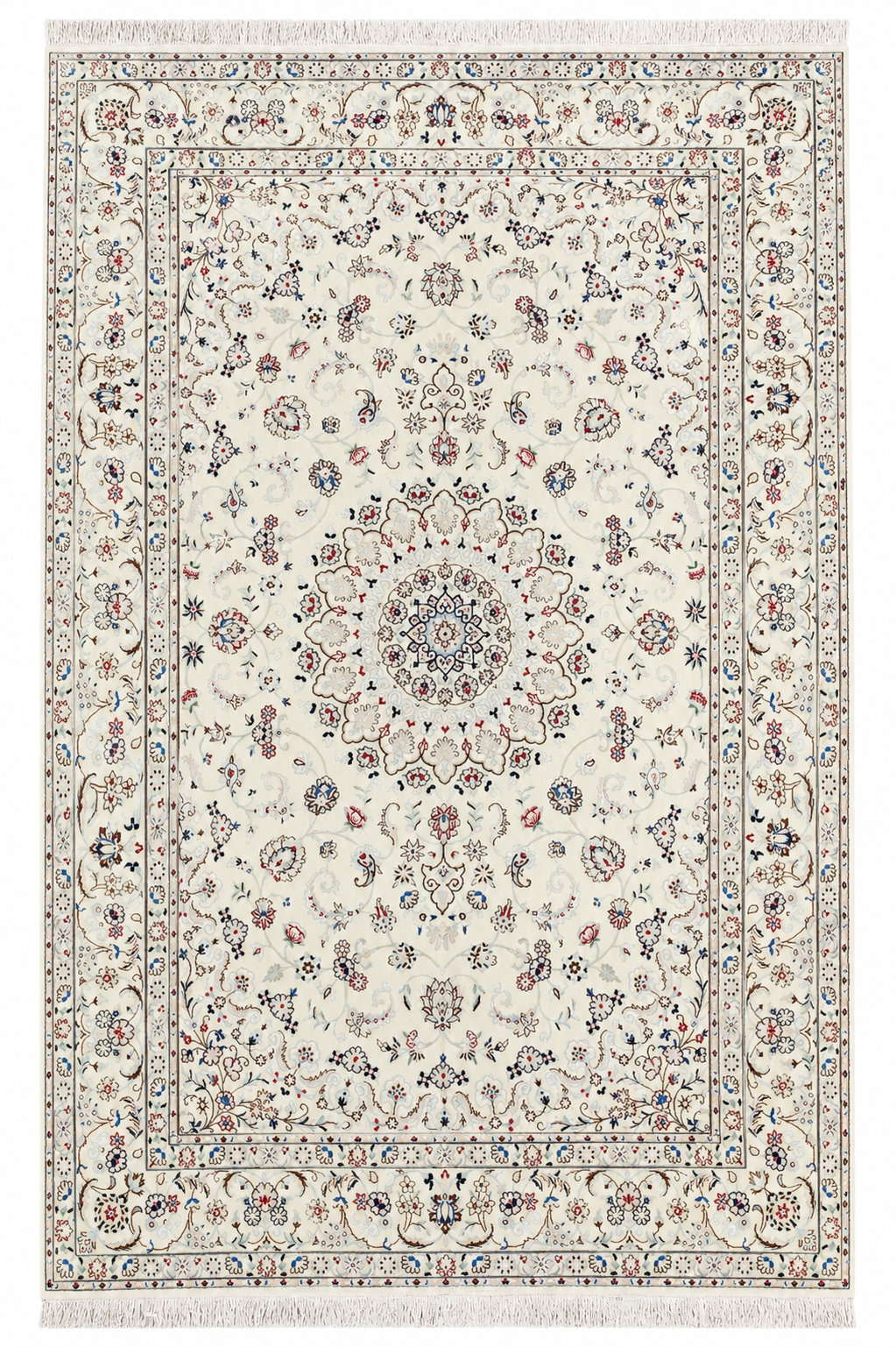 Nein Wool and Silk Made From Kurk wool Cream/Blue 11 X 8 FT
