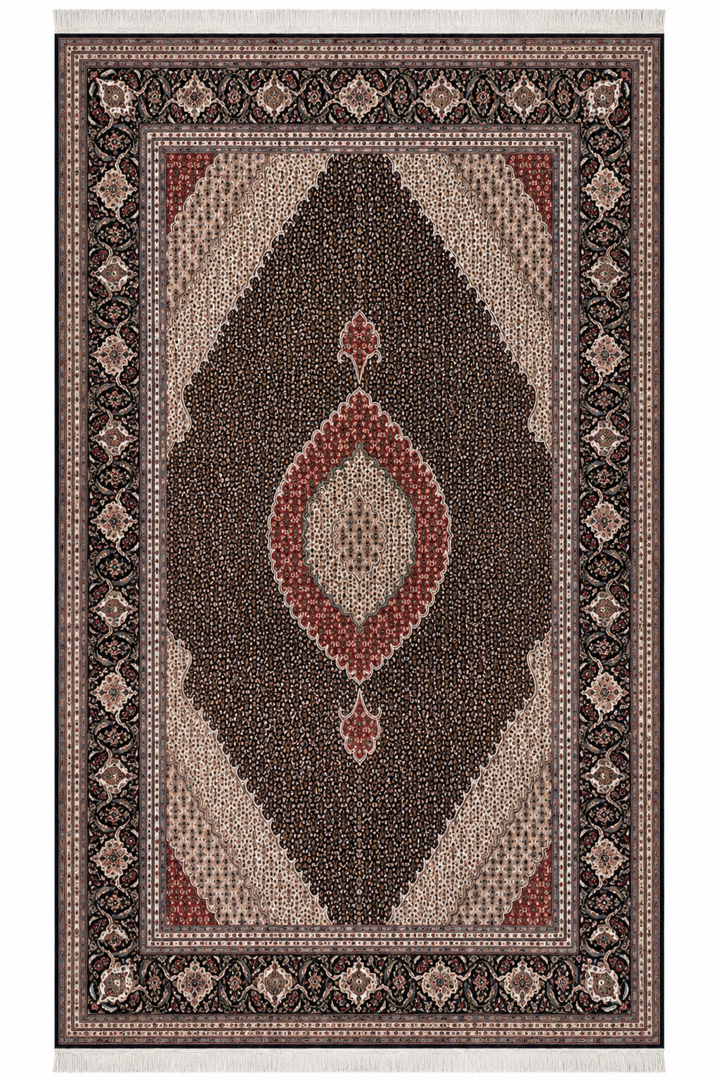 Mahi Tabriz Wool and Silk Black/Beige 13 X 10 FT