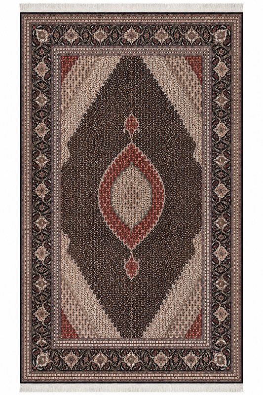 Mahi Tabriz Wool and Silk Black/Beige 13 X 10 FT