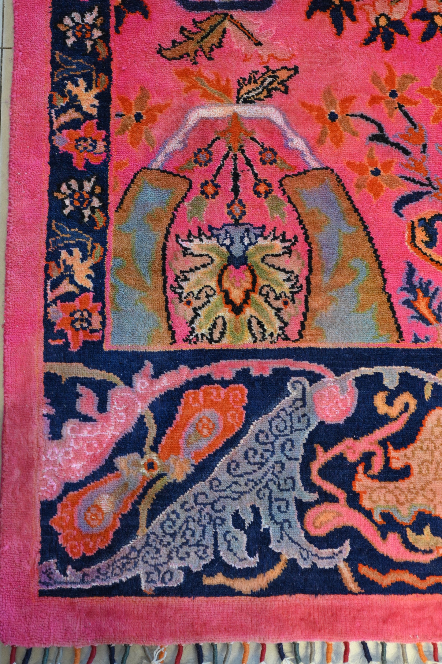 Garos Design Handspun Wool Hand Knotted Shocking Pink 14 X 10 FT