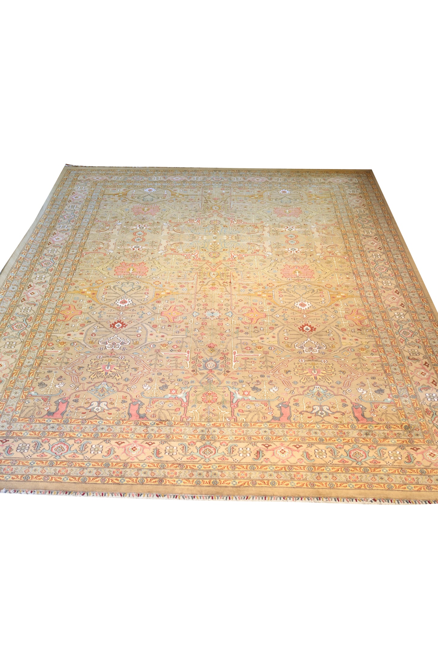 Abstract Handspun Wool Hand Knotted Beige 16 X 12 FT