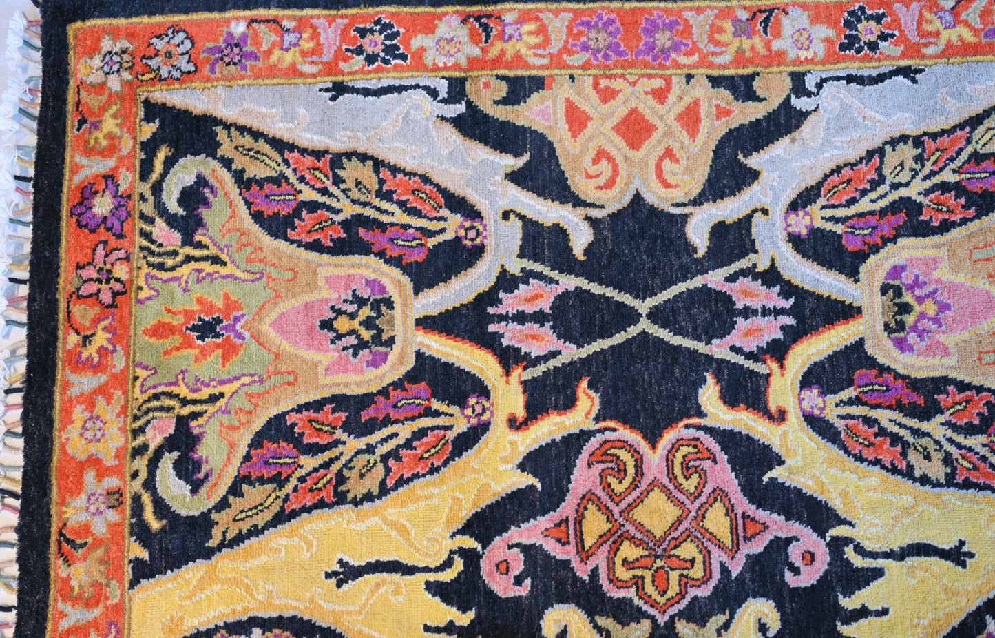 Garos Design Handspun Wool Hand Knotted Black 10 X 8 FT