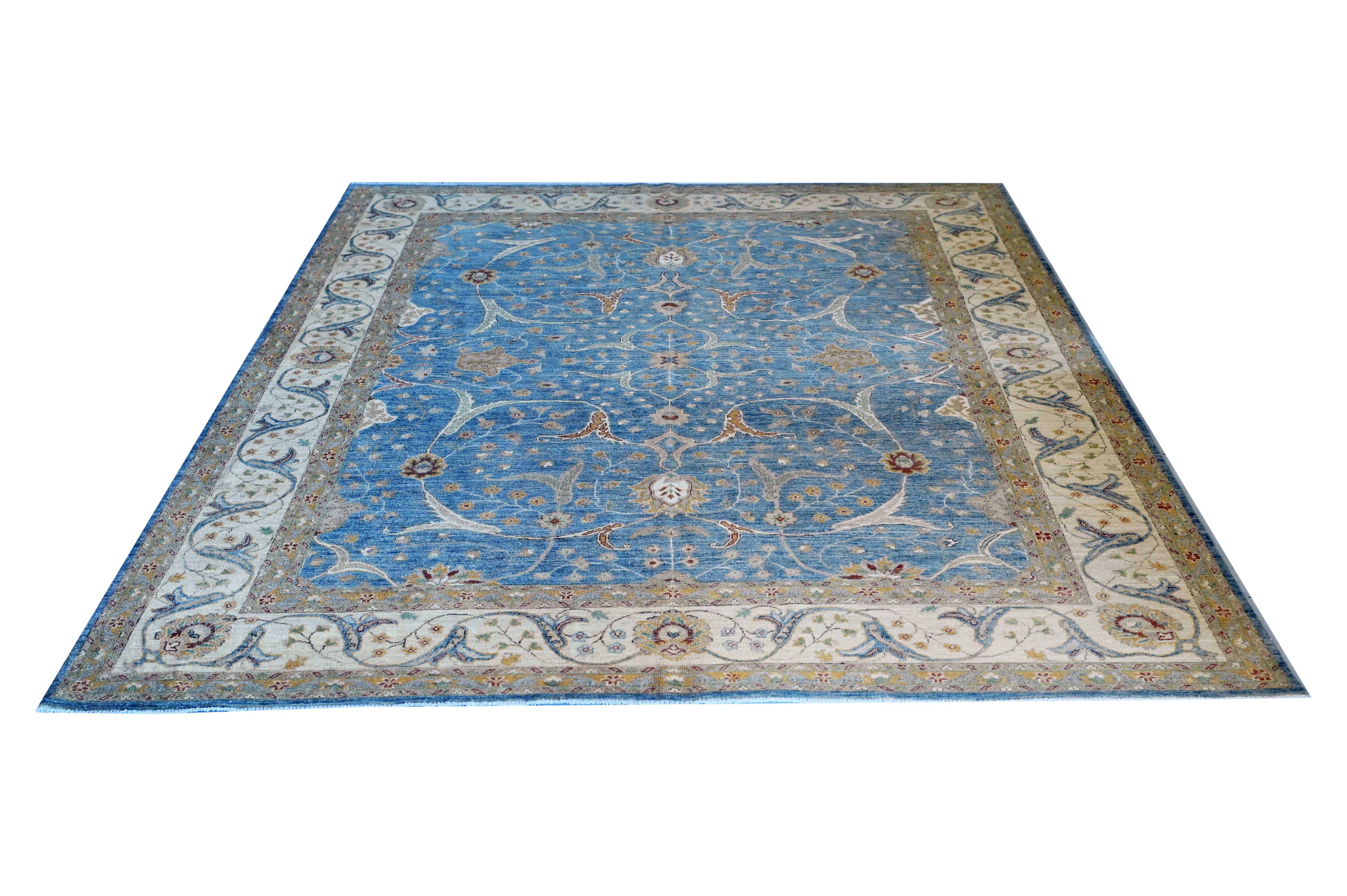 Blue/Beige Hand Knotted Woolen Carpet 10 X 8 FT