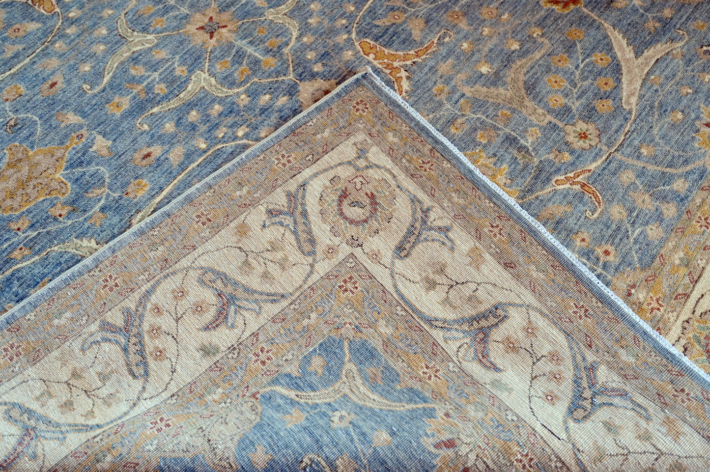 Blue/Beige Hand Knotted Woolen Carpet