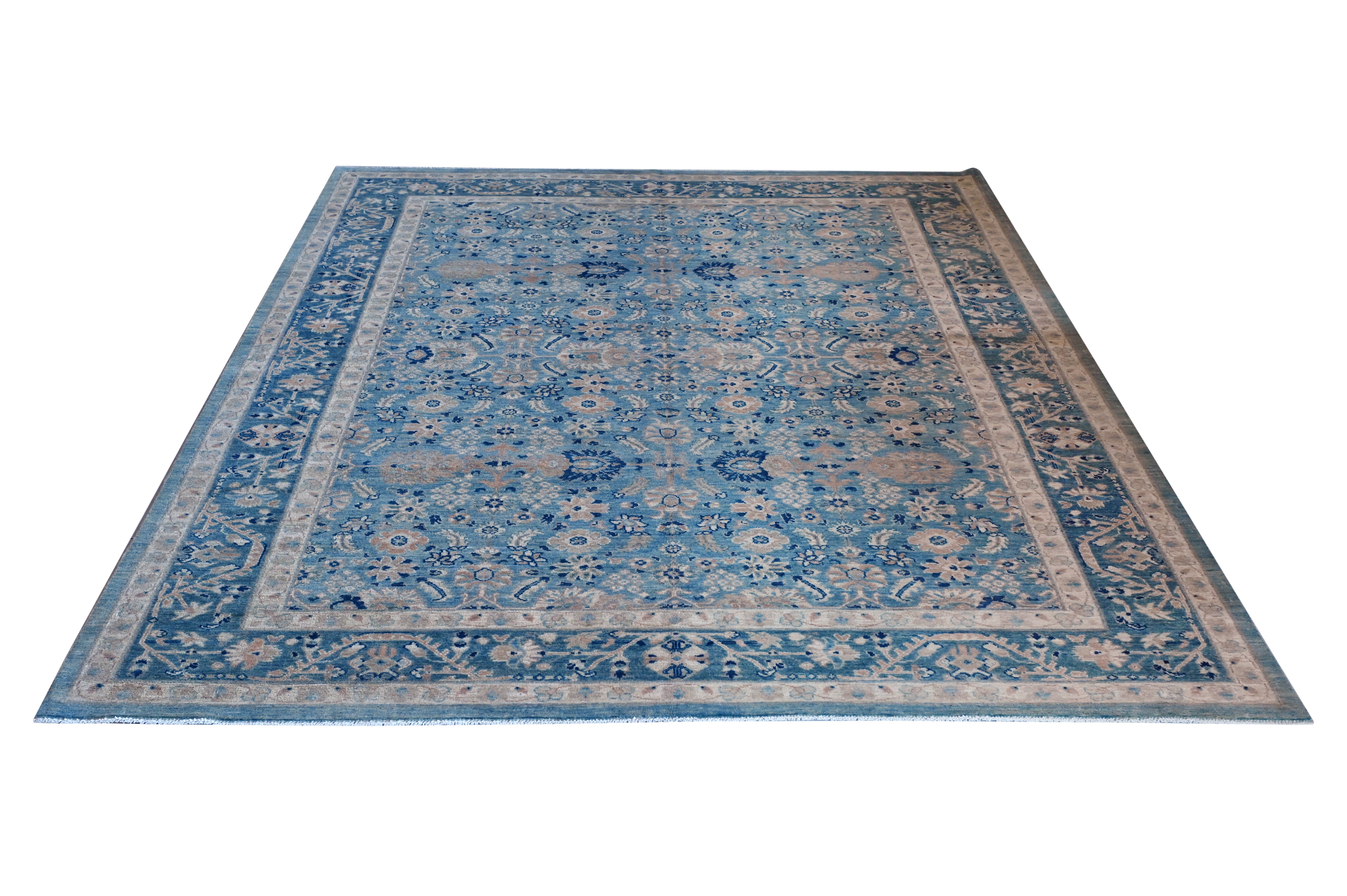 Hand Knotted Carpet Light Green Beige 10 X 8 FT