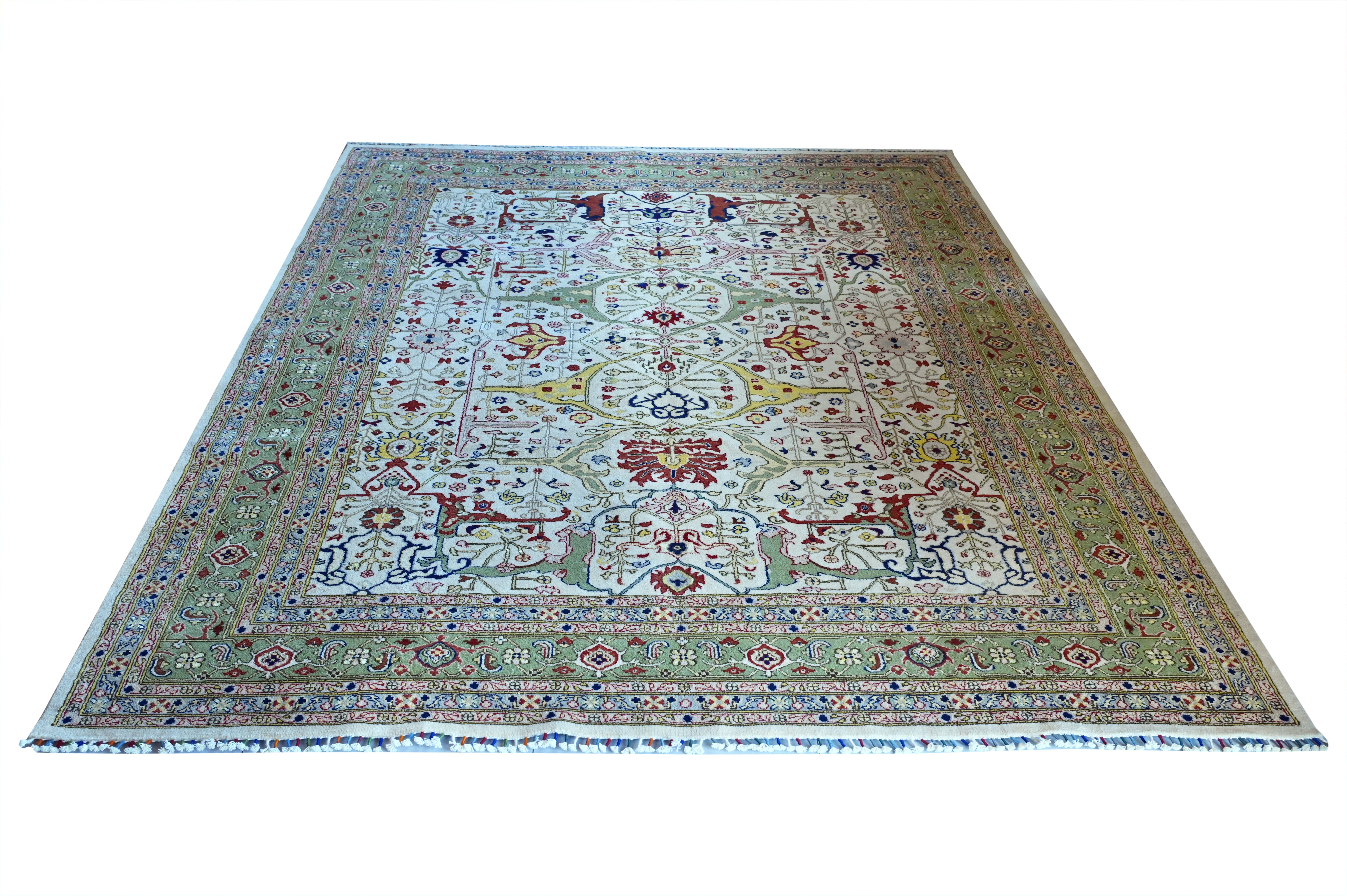 Hand Knotted Carpet Beige/Green 12 X 9 FT
