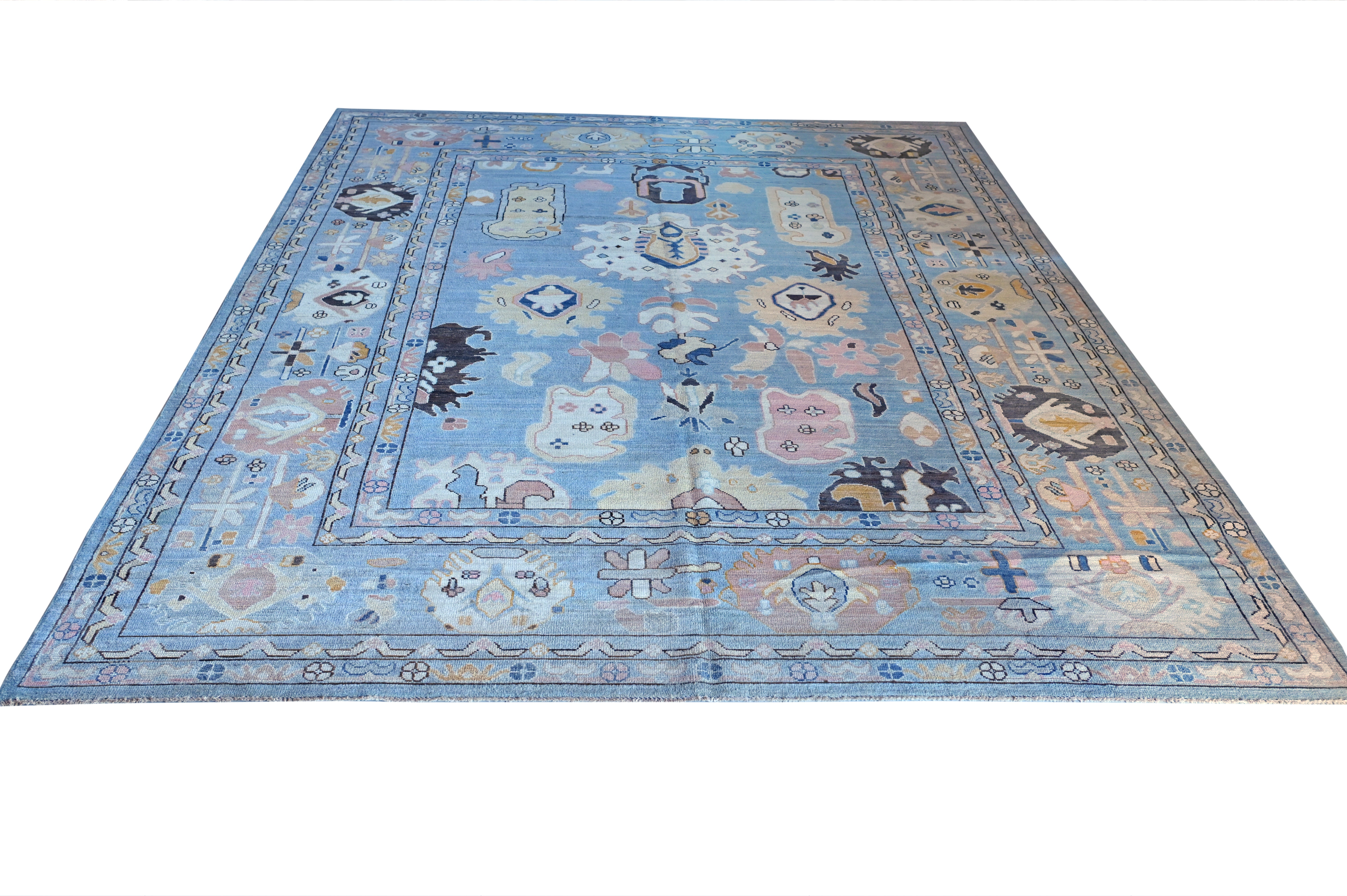 Hand Spun Wool Hand Knotted Loose Laid Carpet Blue 14 X 10 FT