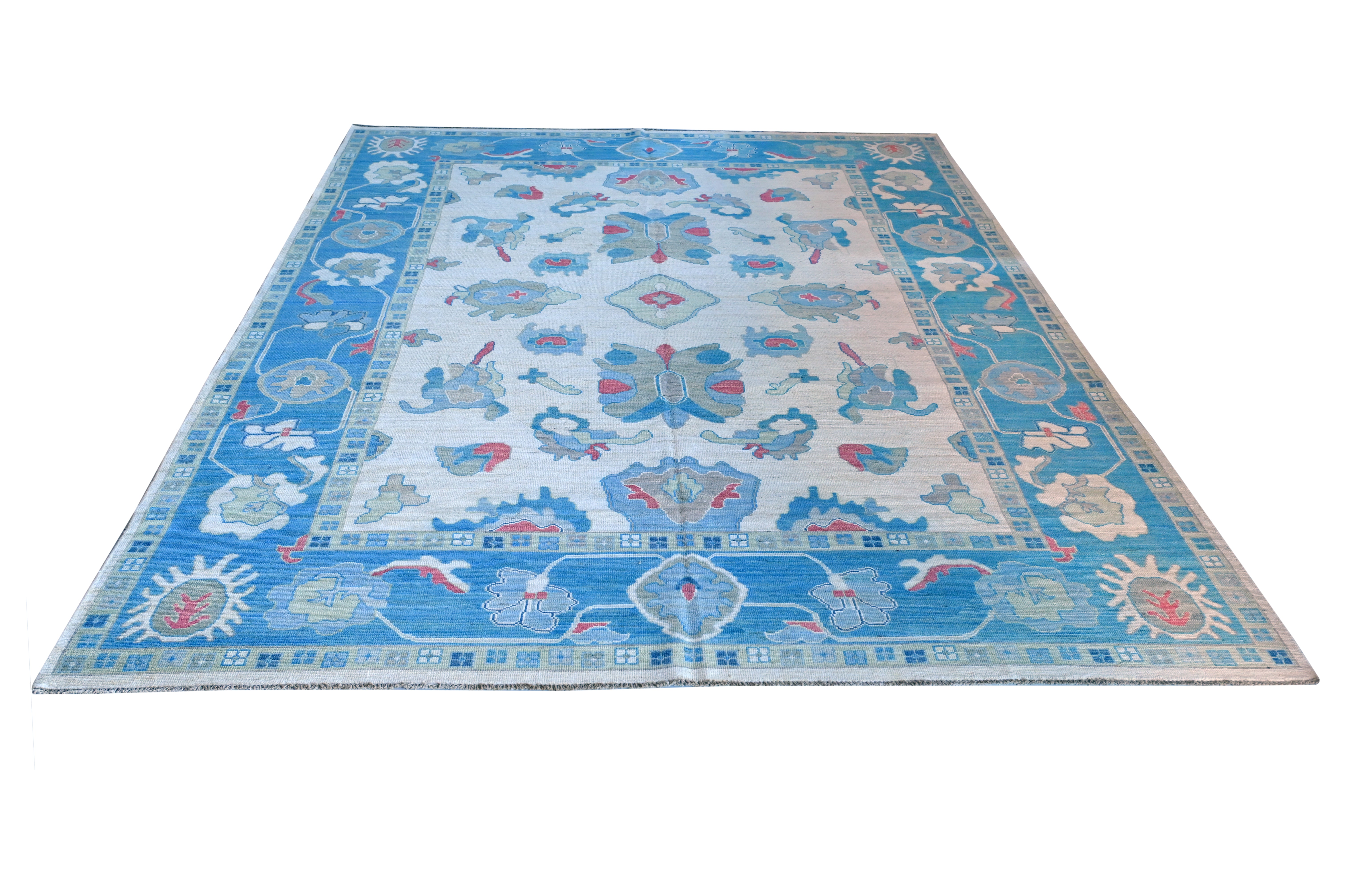 Hand Spun Wool Hand Knotted Loose Laid Carpet Blue 14 X 10 FT