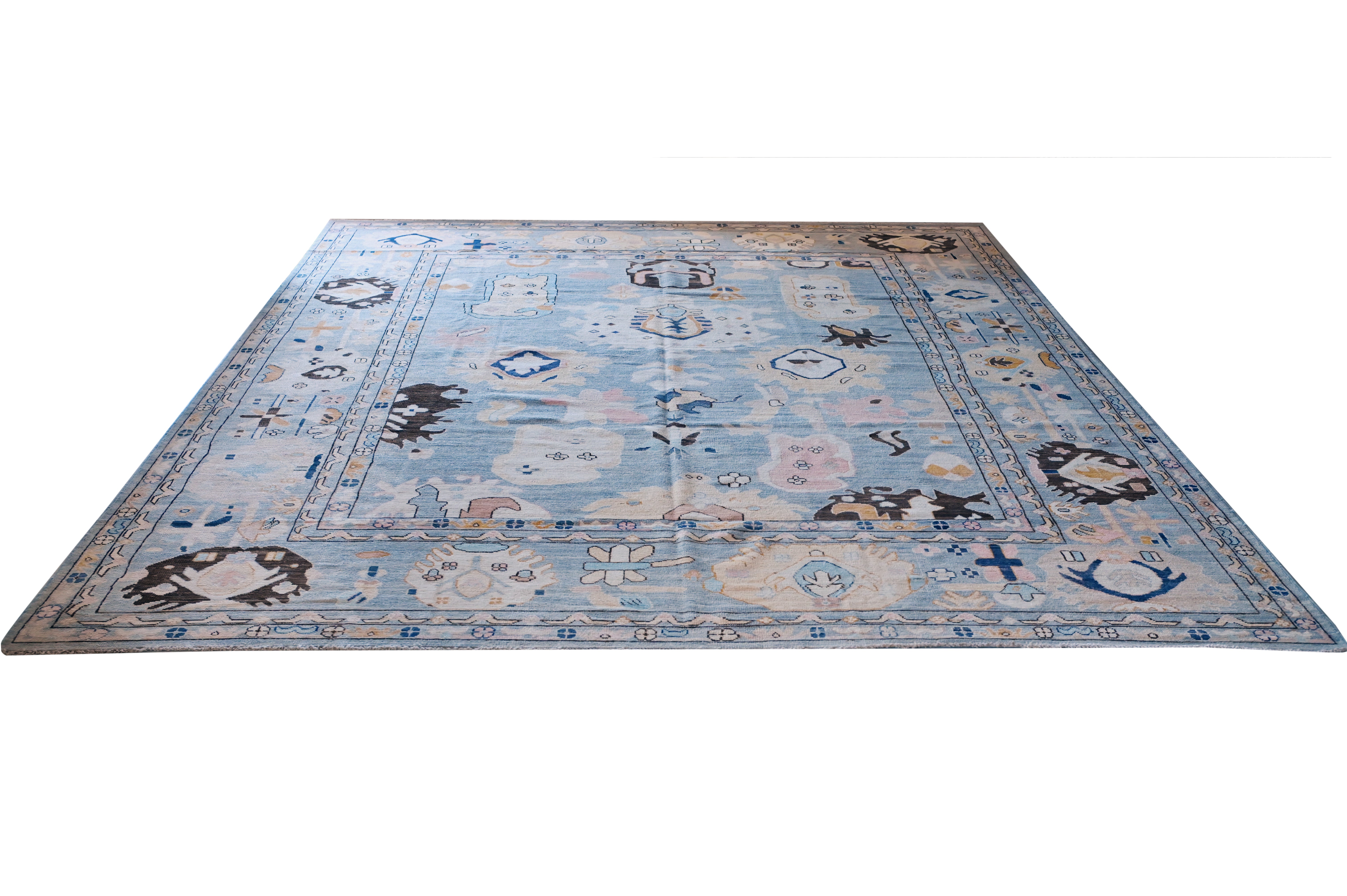Hand Spun Wool Hand Knotted Loose Laid Carpet Blue 15 X 12 FT