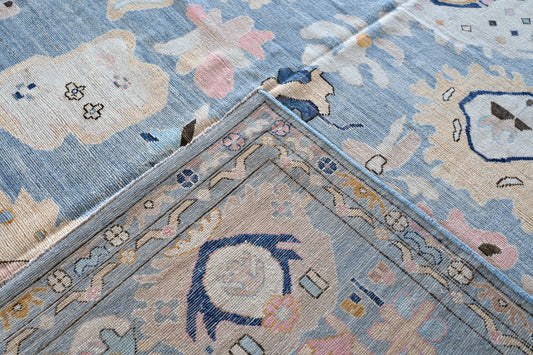 Hand Spun Wool Hand Knotted Loose Laid Carpet Blue