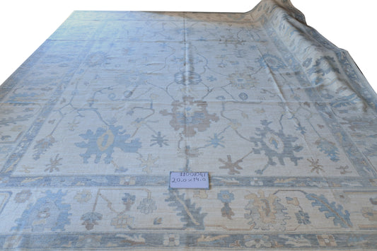 Hand Spun Wool Hand Knotted Loose Laid Carpet Blue 20 x 14 FT