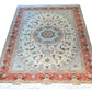 Tabriz Wool and Silk Cream/Peach Fine Hand Knotted 10 X 7 FT