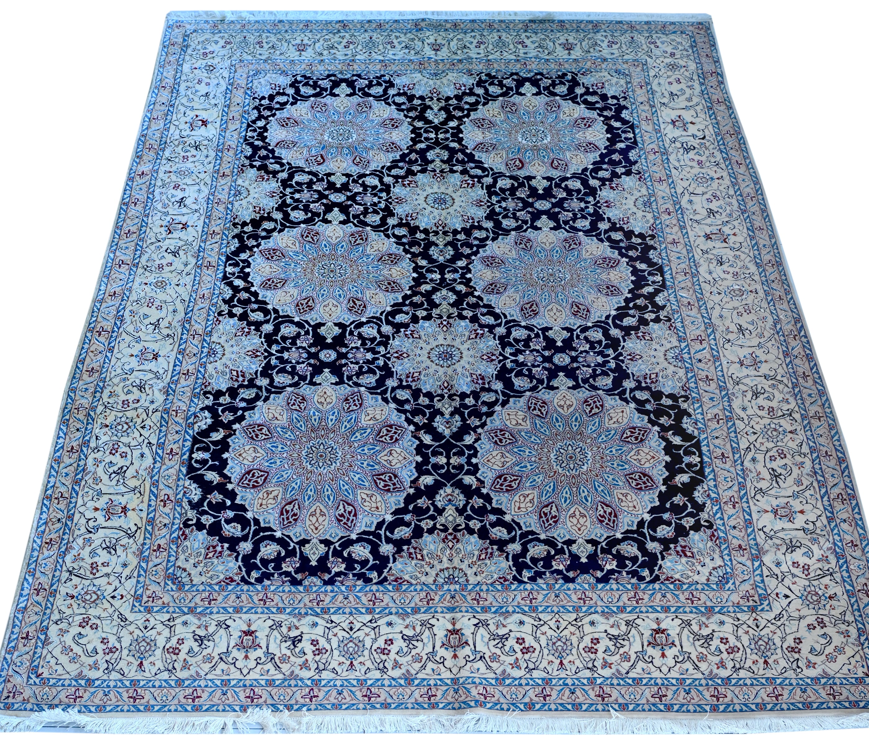 Nein Wool and Silk Made From Kurk Wool Blue/Cream Habibiyan 10 X 7 FT