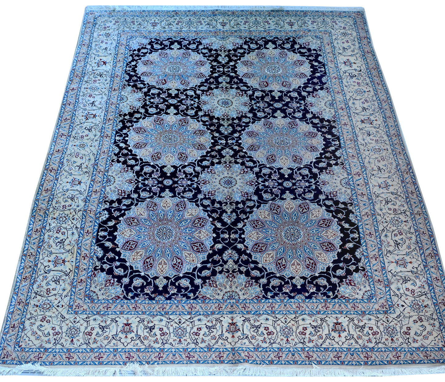 Nein Wool and Silk Made From Kurk Wool Blue/Cream Habibiyan