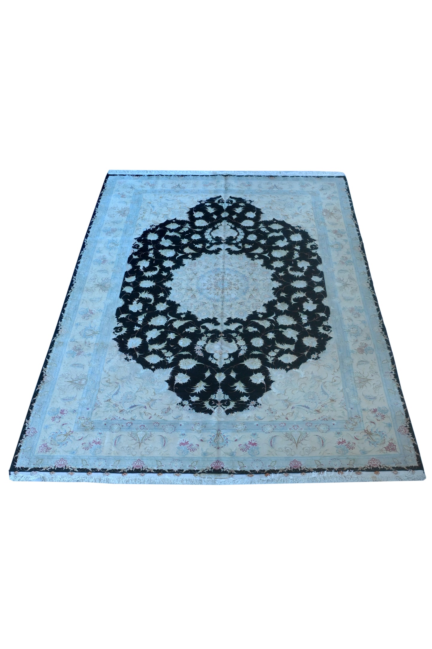 Tabriz wool and silk, black/beige , fine hand knotted