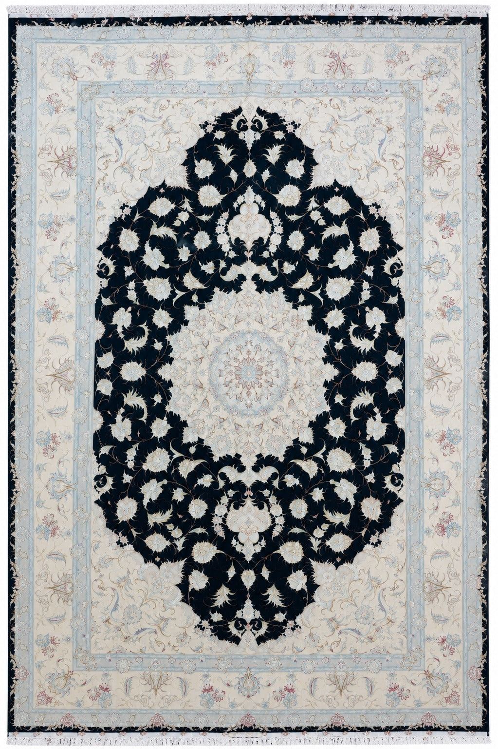 Tabriz wool and silk, black/beige , fine hand knotted