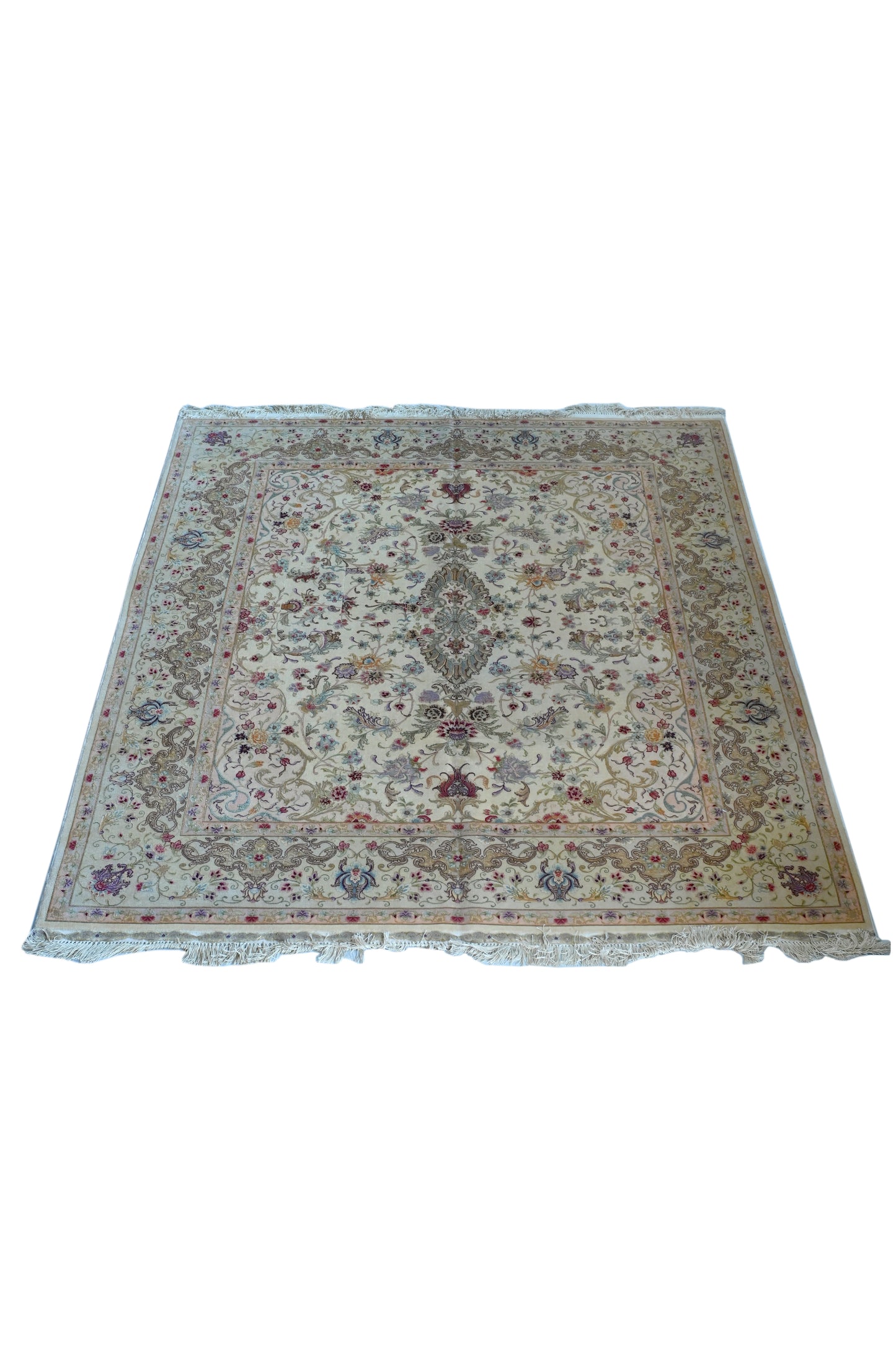 Tabriz Royal Wool and Silk on Silk Base Gold Beige Fine Hand Knotted