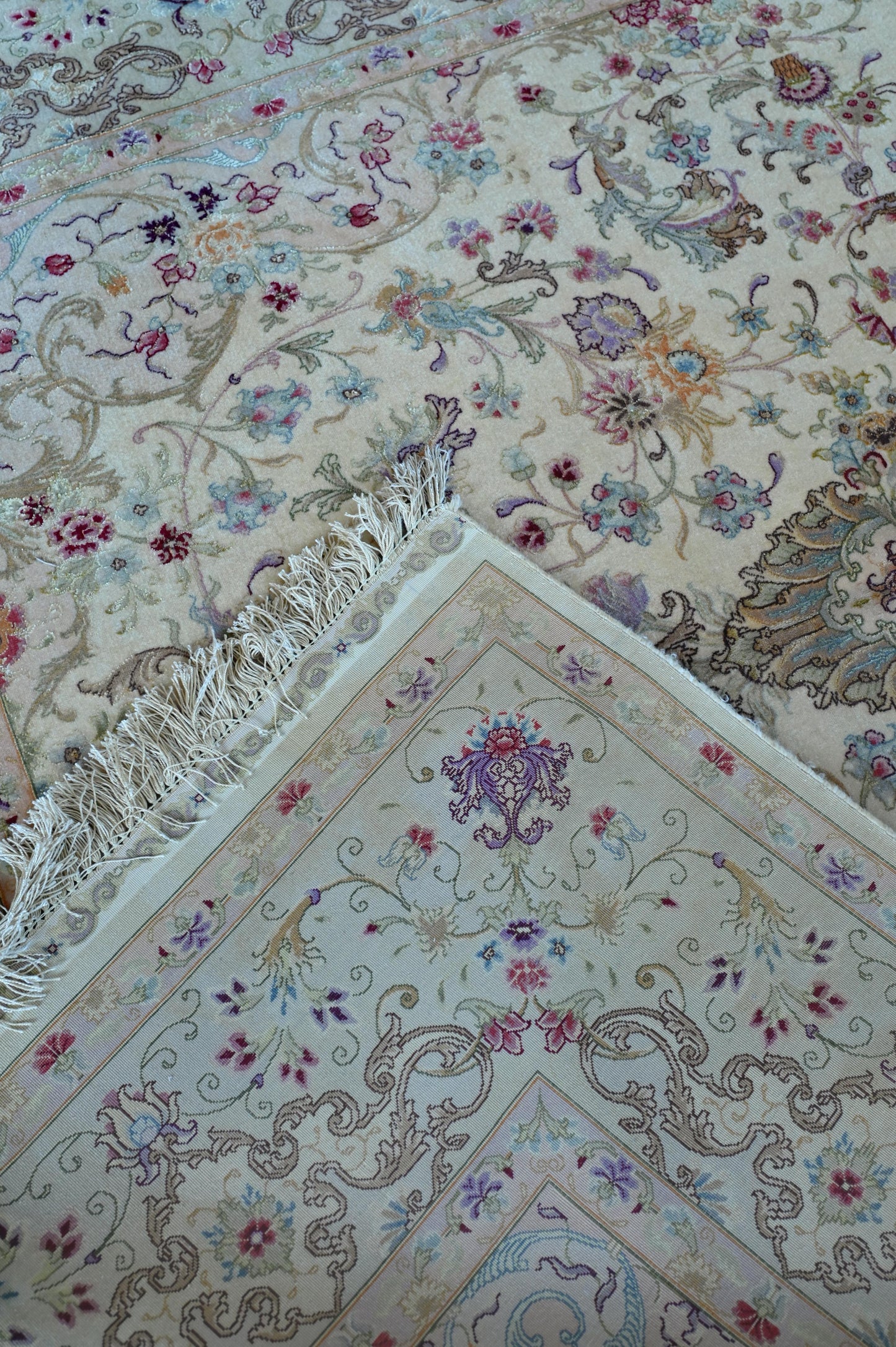 Tabriz Royal Wool and Silk on Silk Base Gold Beige Fine Hand Knotted