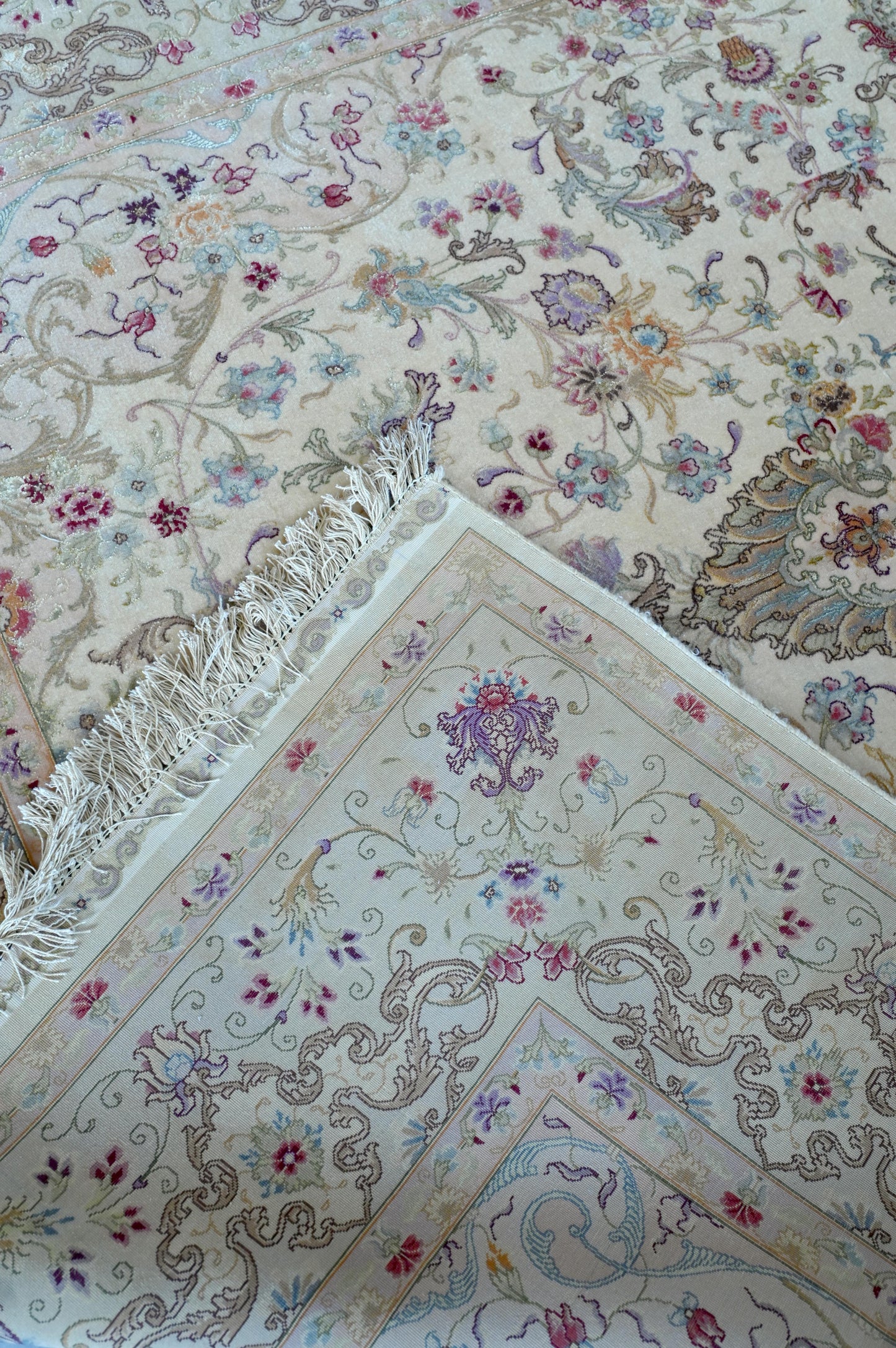 Tabriz Royal Wool and Silk on Silk Base Gold Beige Fine Hand Knotted