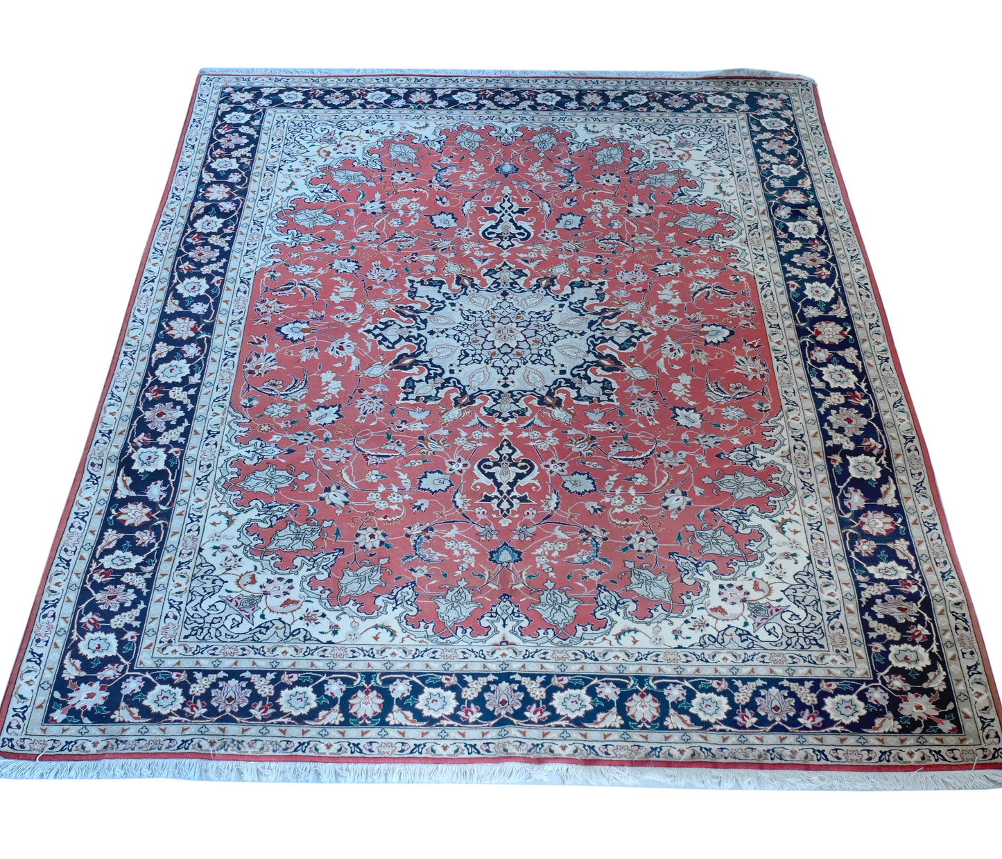 Tabriz Wool and Silk Maroon/Black Fine Hand Knotted 10 X 7 FT