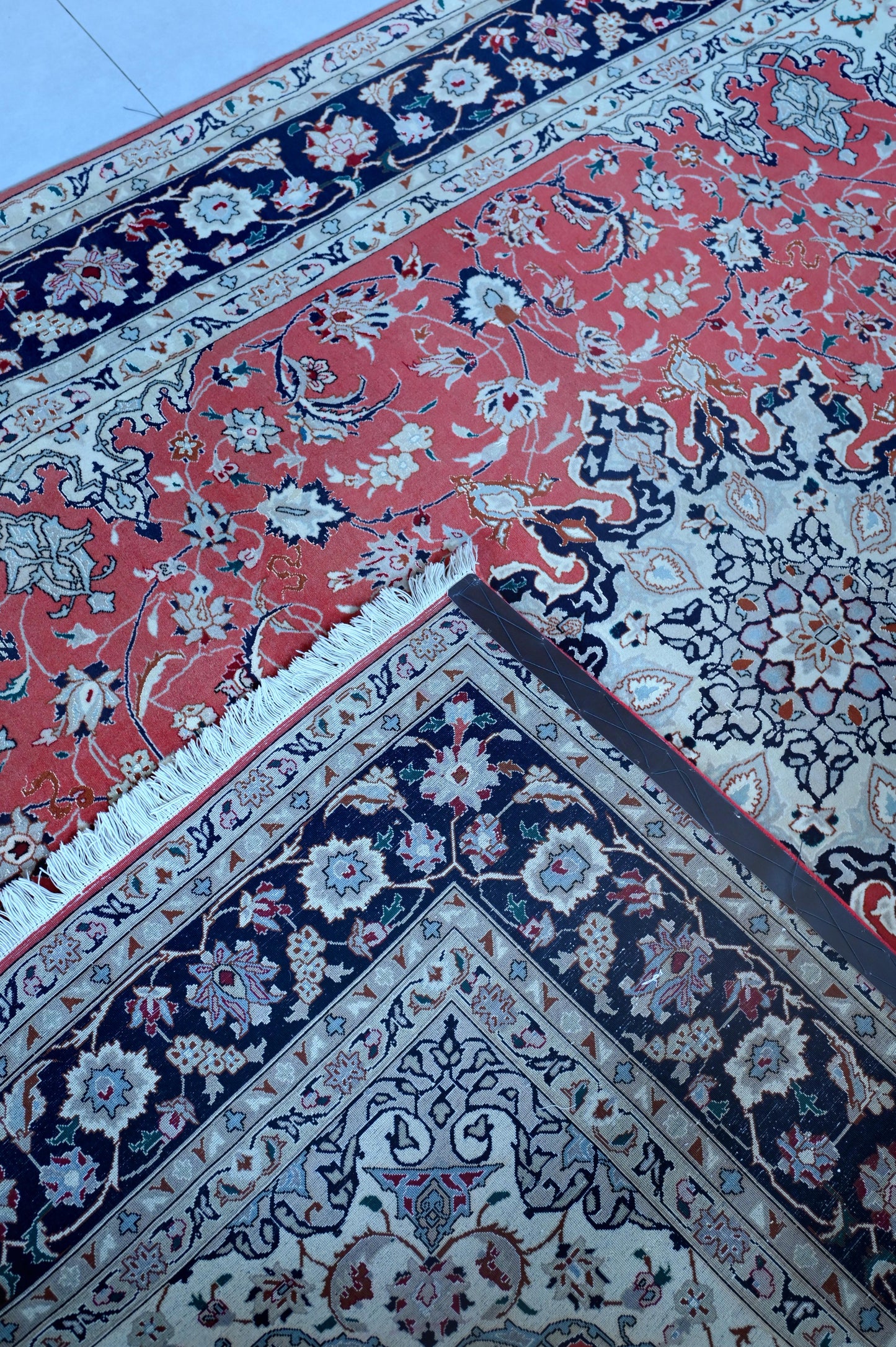 Tabriz Wool and Silk Maroon/Black Fine Hand Knotted 10 X 7 FT