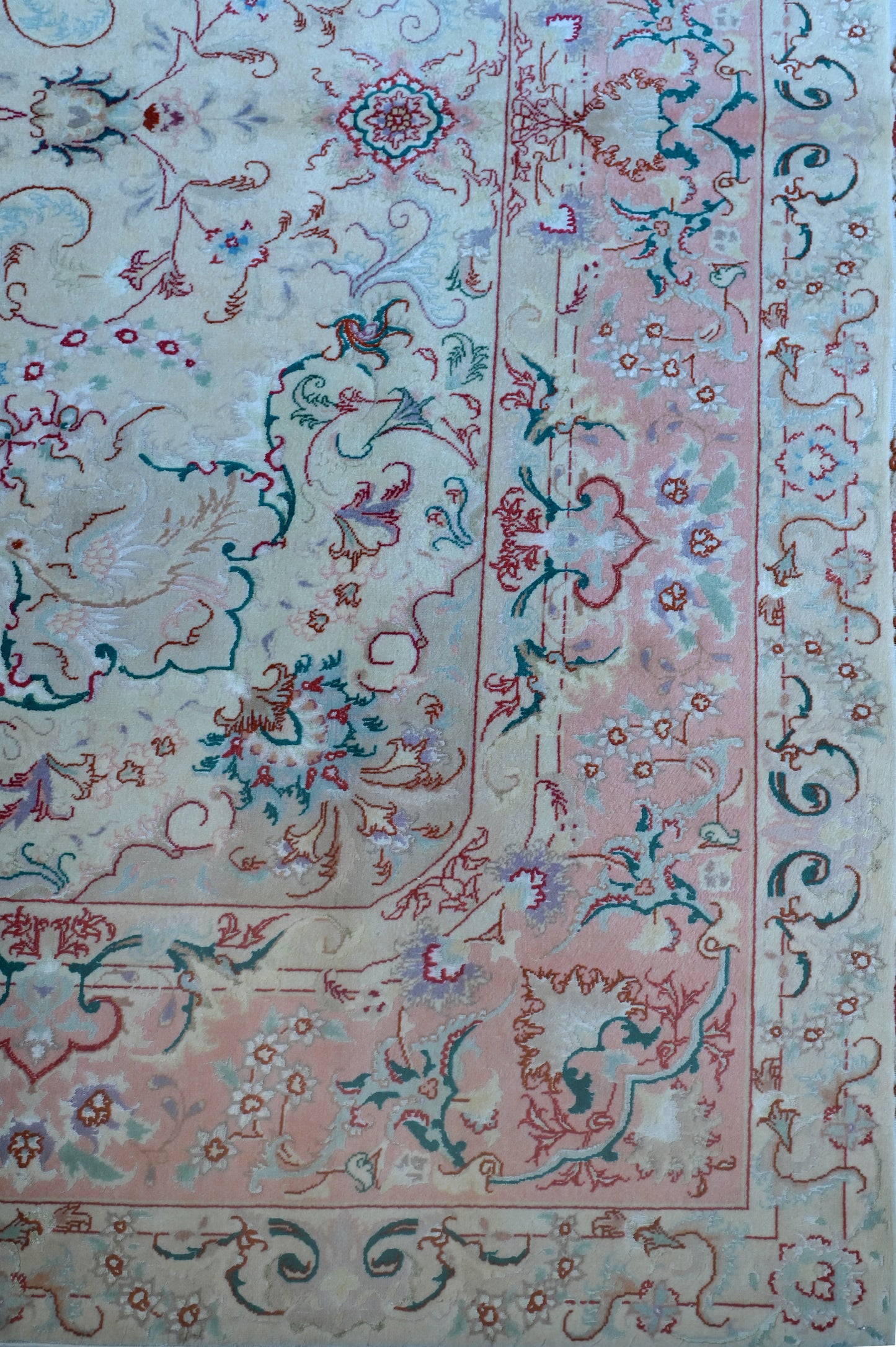 Tabriz Royal Wool and Silk on Silk Base Gold/Beige Fine Hand Knotted 10 X 7 FT
