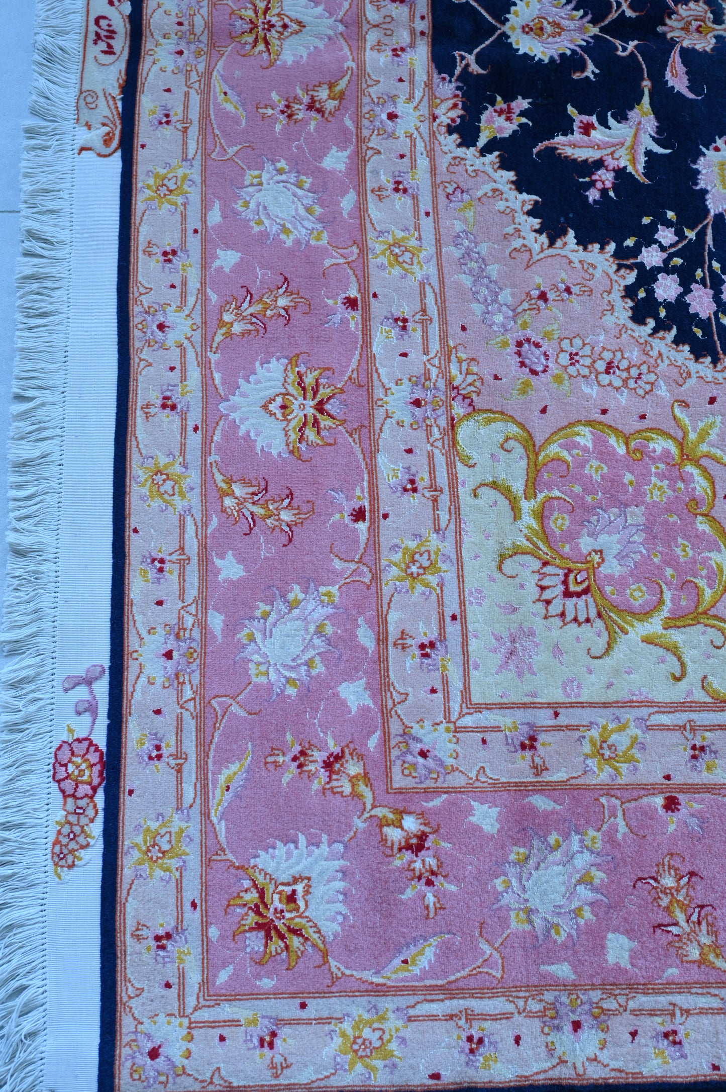 Tabriz Royal Wool and Silk on Silk Base Blue/Pink Fine Hand Knotted 10 X 7 FT