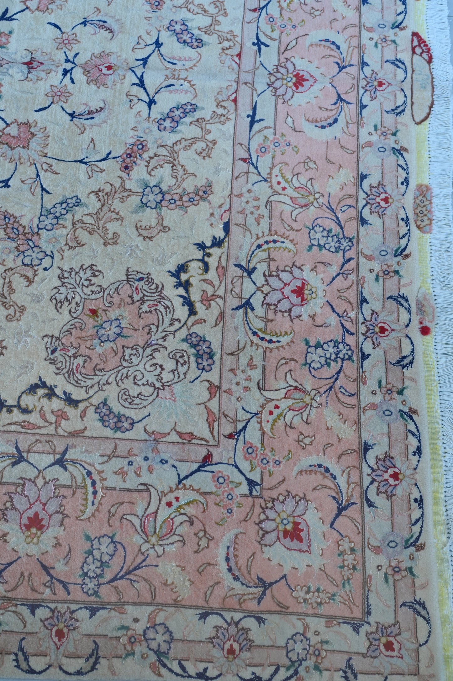 Tabriz Wool and Silk Cream/ Peach Fine Hand Knotted