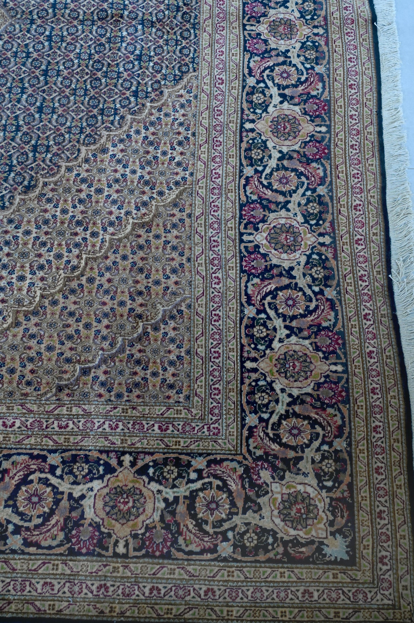Tabriz Wool and Silk Pink/Blue Fine Hand Knotted 11 X 8 FT