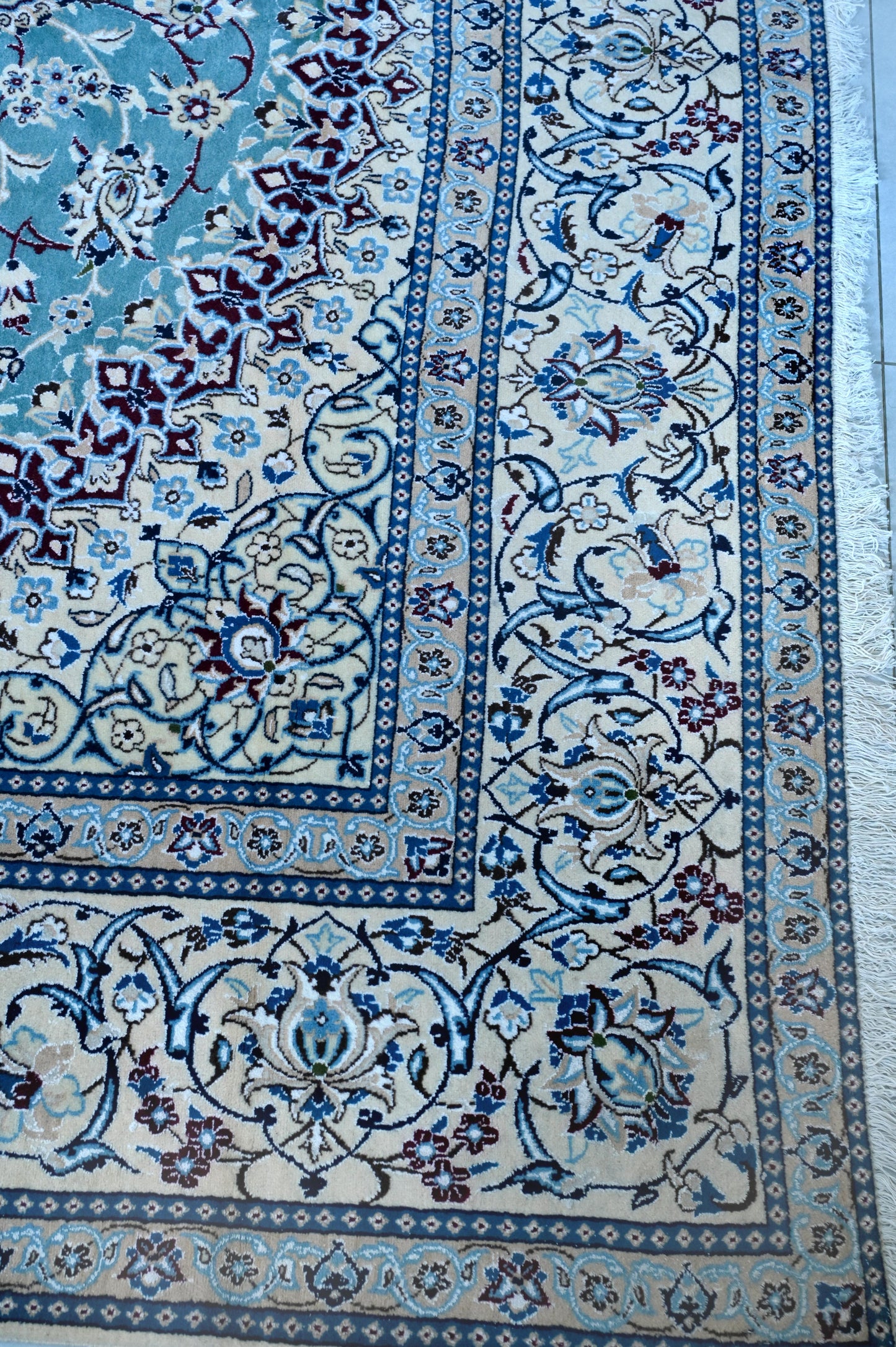 Nein Wool and Silk Made From Kurk Wool Mint Green/Cream 11 X 8 FT