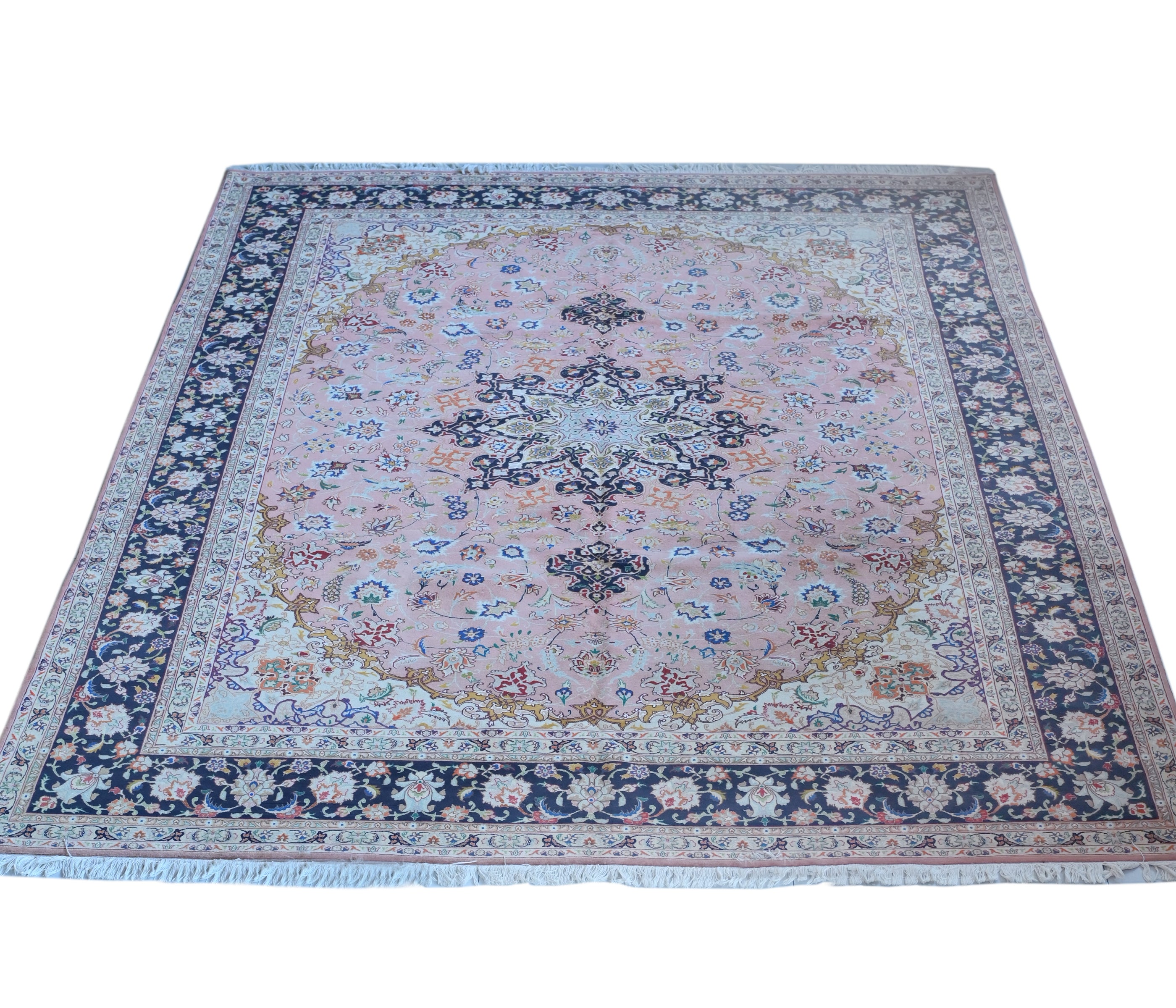 Tabriz Wool and Silk Pink/Beige Fine Hand Knotted 11 X 8 FT