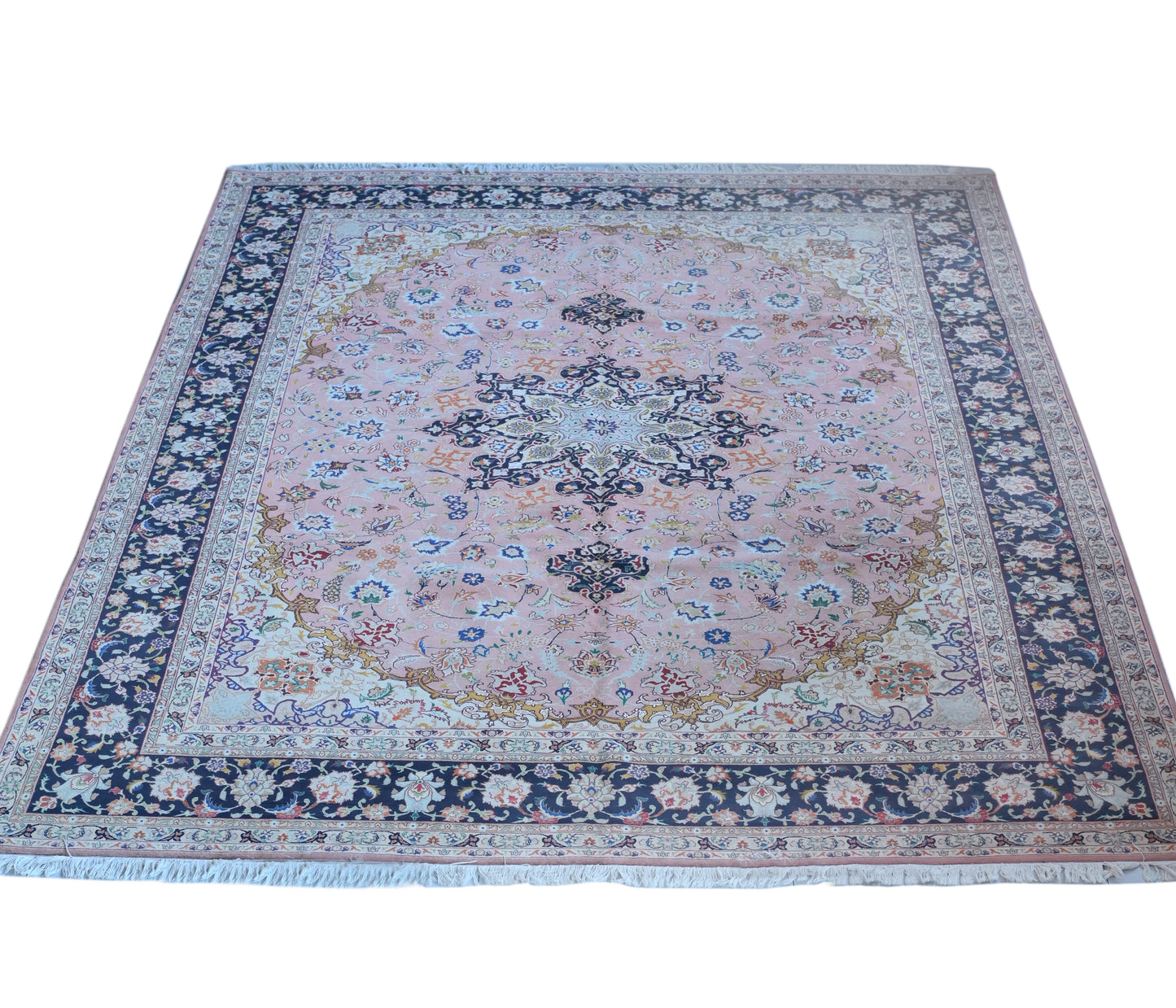 Tabriz Wool and Silk Pink/Beige Fine Hand Knotted 11 X 8 FT