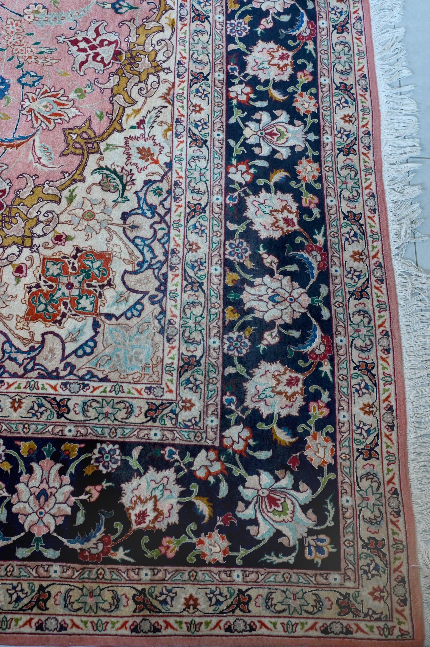 Tabriz Wool and Silk Pink/Beige Fine Hand Knotted 11 X 8 FT