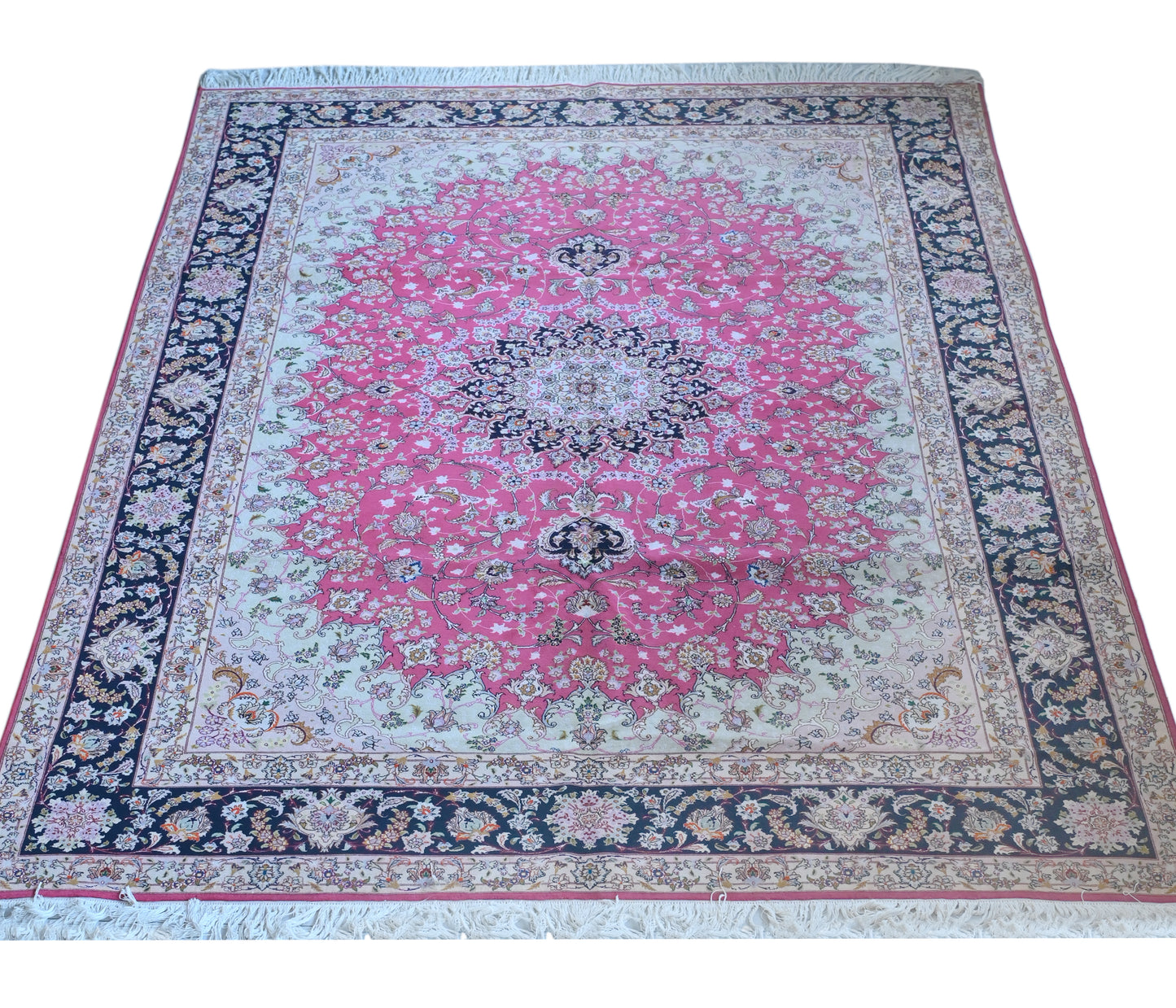 Tabriz Wool and Silk Pink/Blue Fine Hand Knotted 11 X 8 FT