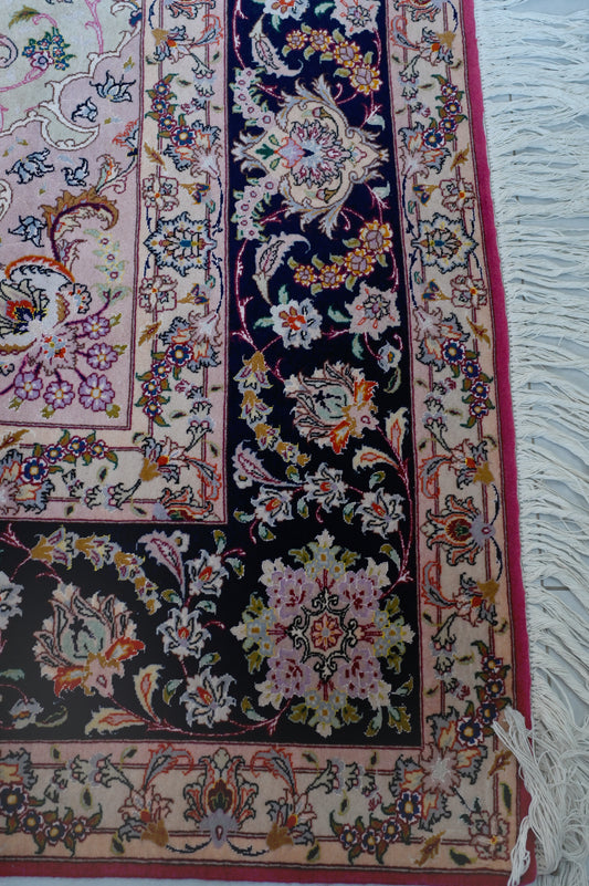 Tabriz Wool and Silk Pink/Blue Fine Hand Knotted 11 X 8 FT
