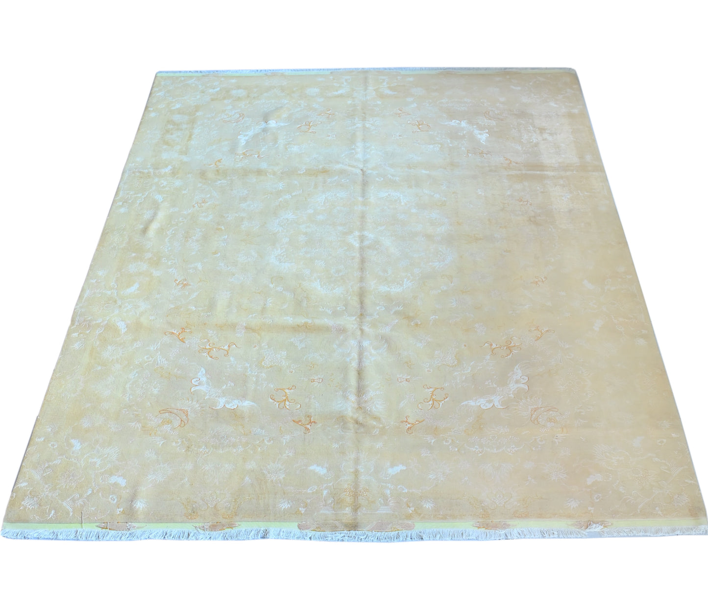 Tabriz Wool and Silk Gold Self Tone Fine Hand Knotted 12 X 8 FT