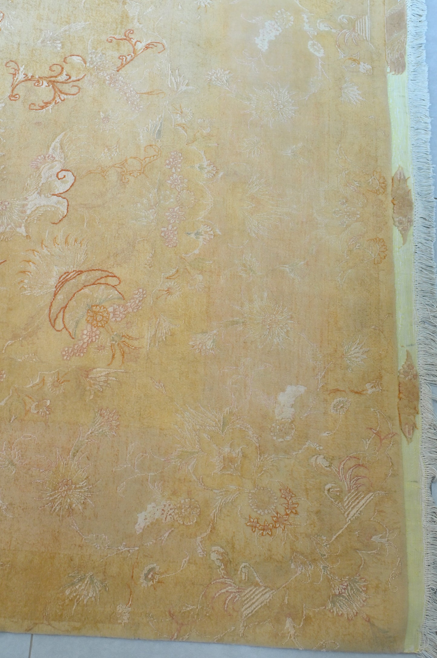 Tabriz Wool and Silk Gold Self Tone Fine Hand Knotted 12 X 8 FT