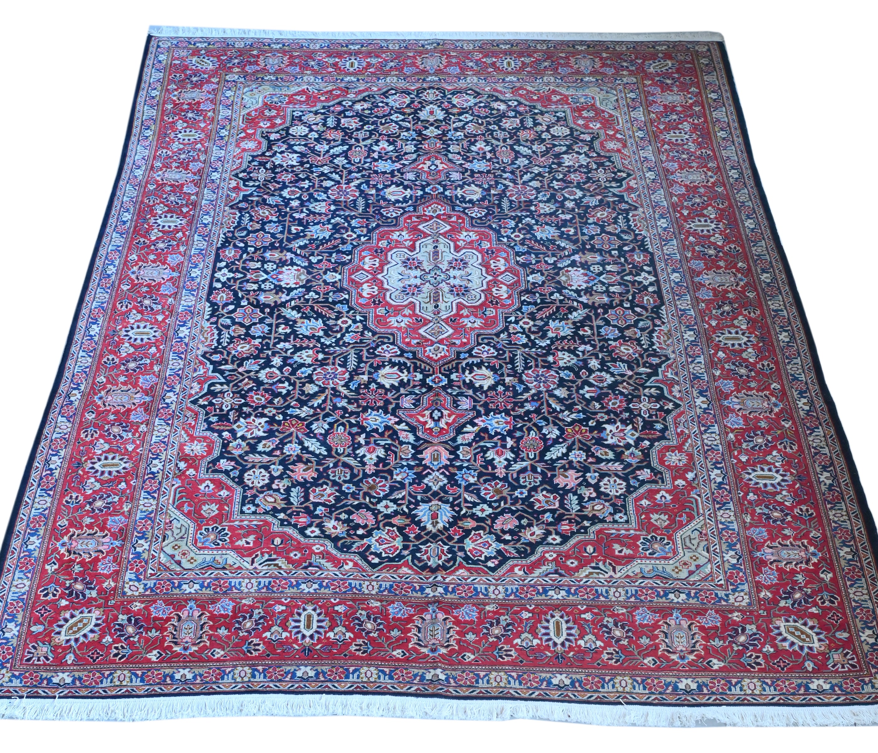 Mashad Herez Wool Black/Red Fine Hand Knotted 12 X 8 FT