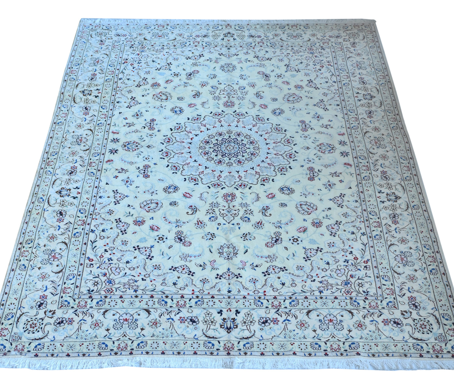 Nein Wool and Silk Made From Kurk wool Cream/Blue 11 X 8 FT