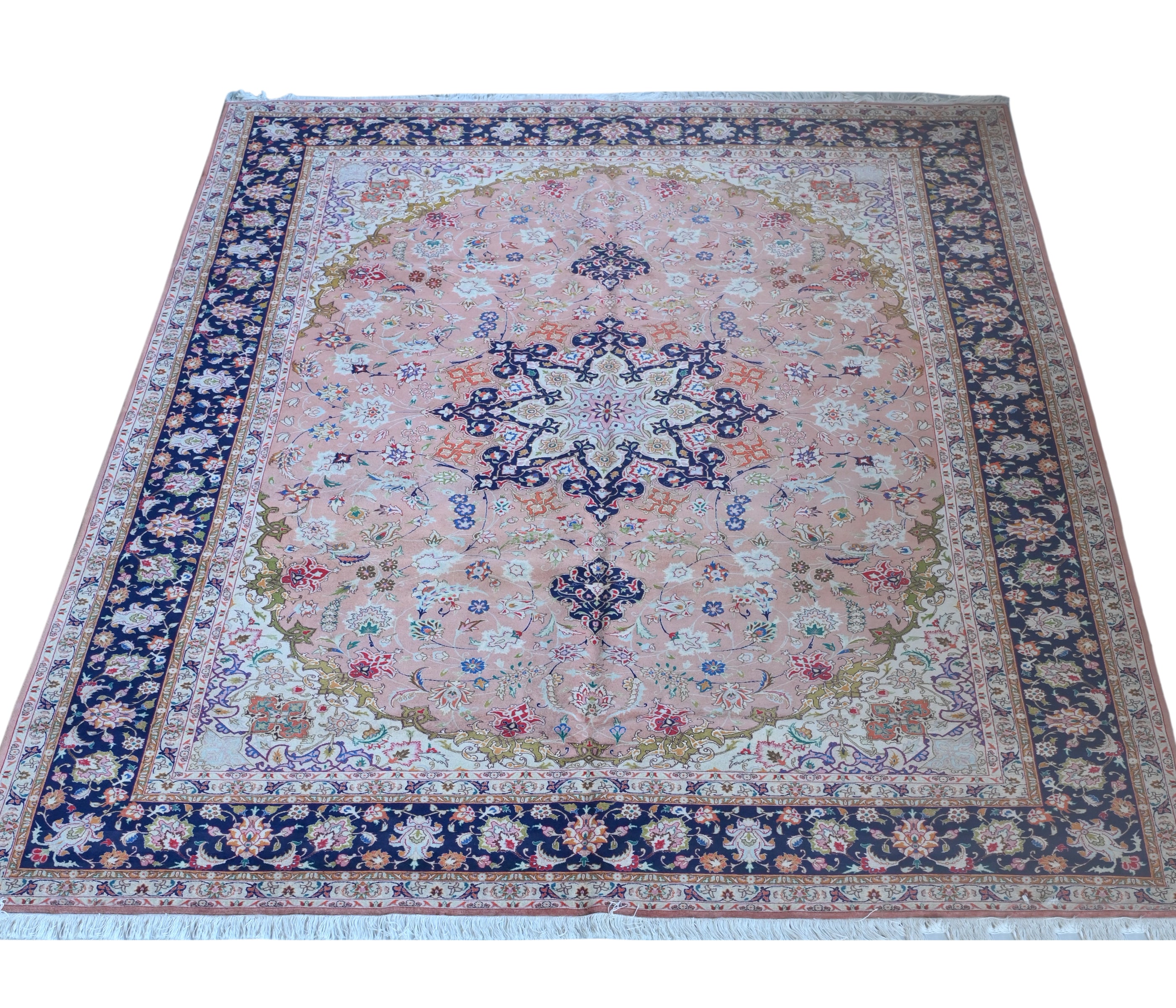 Tabriz Wool and Silk Pink/Blue Fine Hand Knotted 11 X 8 FT