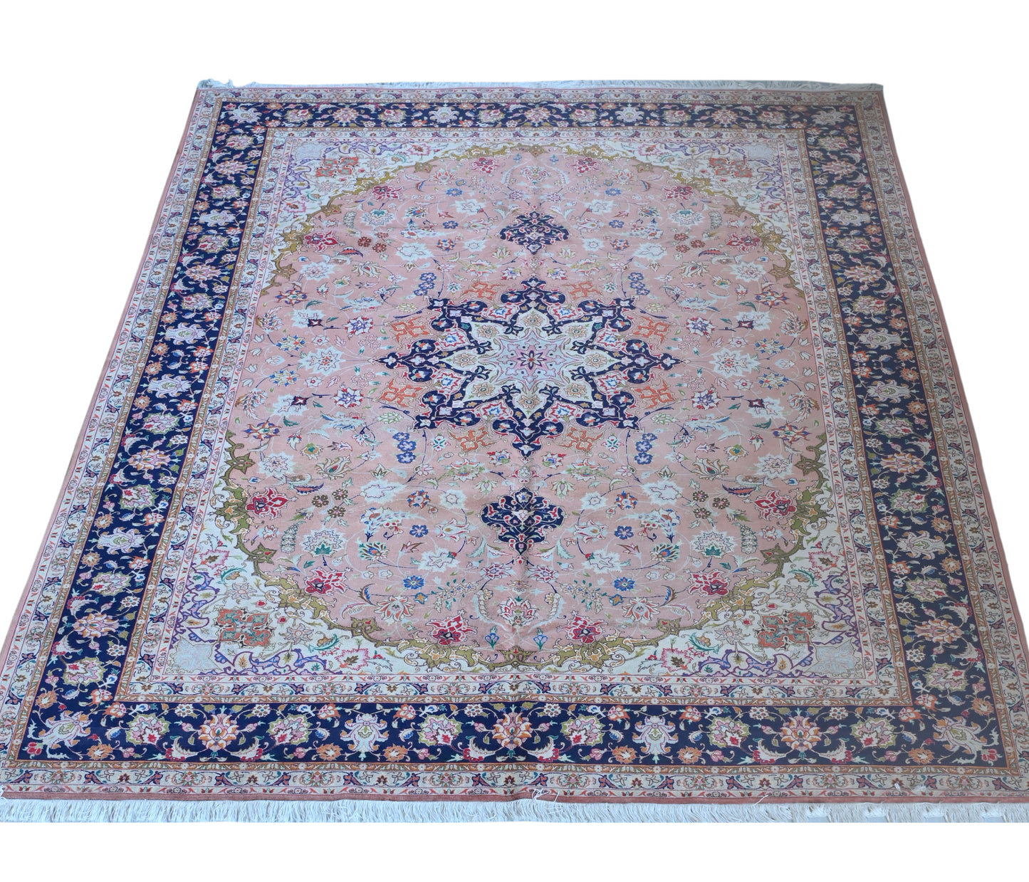 Tabriz Wool and Silk Pink/Blue Fine Hand Knotted 11 X 8 FT