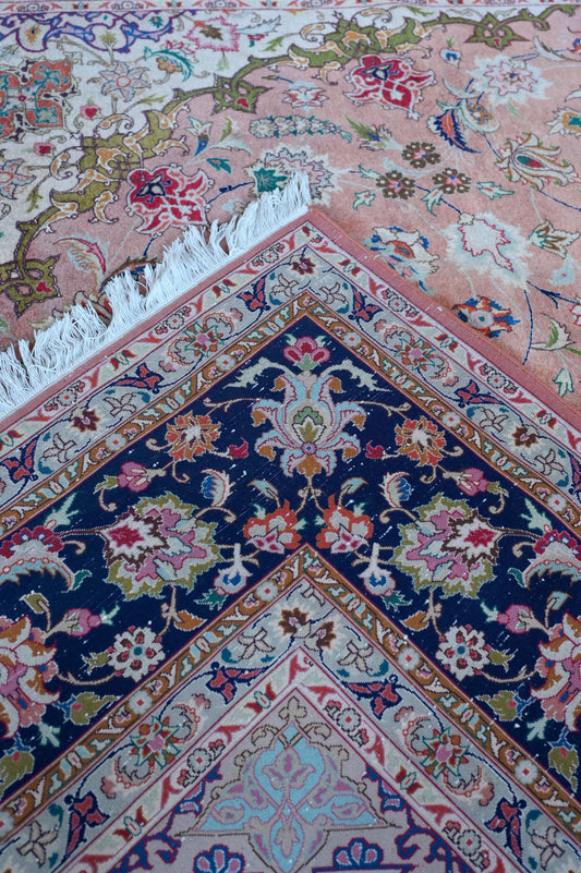 Tabriz Wool and Silk Pink/Blue Fine Hand Knotted 11 X 8 FT