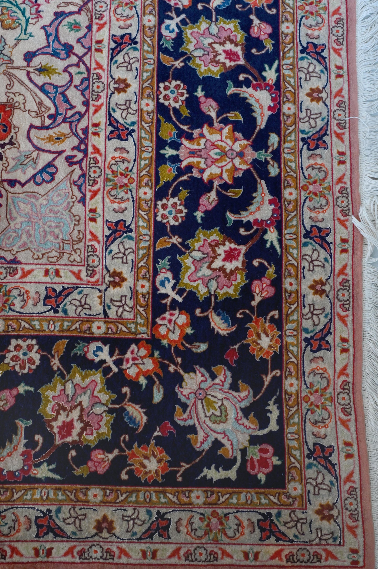 Tabriz Wool and Silk Pink/Blue Fine Hand Knotted 11 X 8 FT