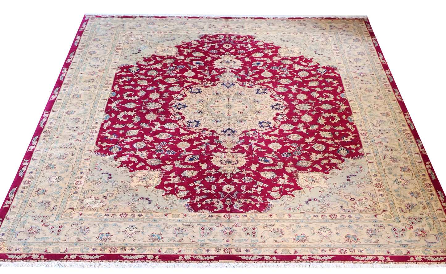Tabriz Wool and Silk Hot Pink Fine Hand Knotted 13 X 10 FT