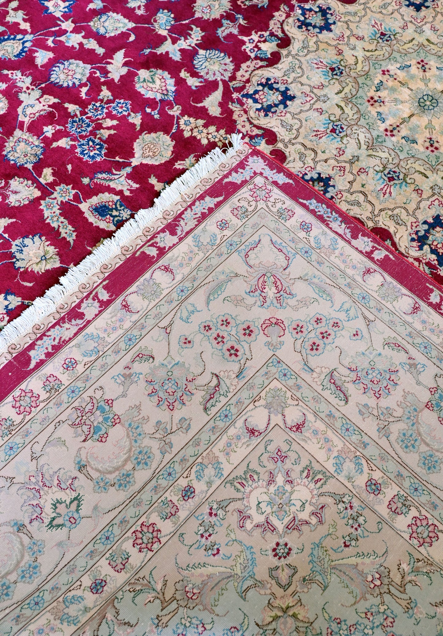 Tabriz Wool and Silk Hot Pink Fine Hand Knotted 13 X 10 FT